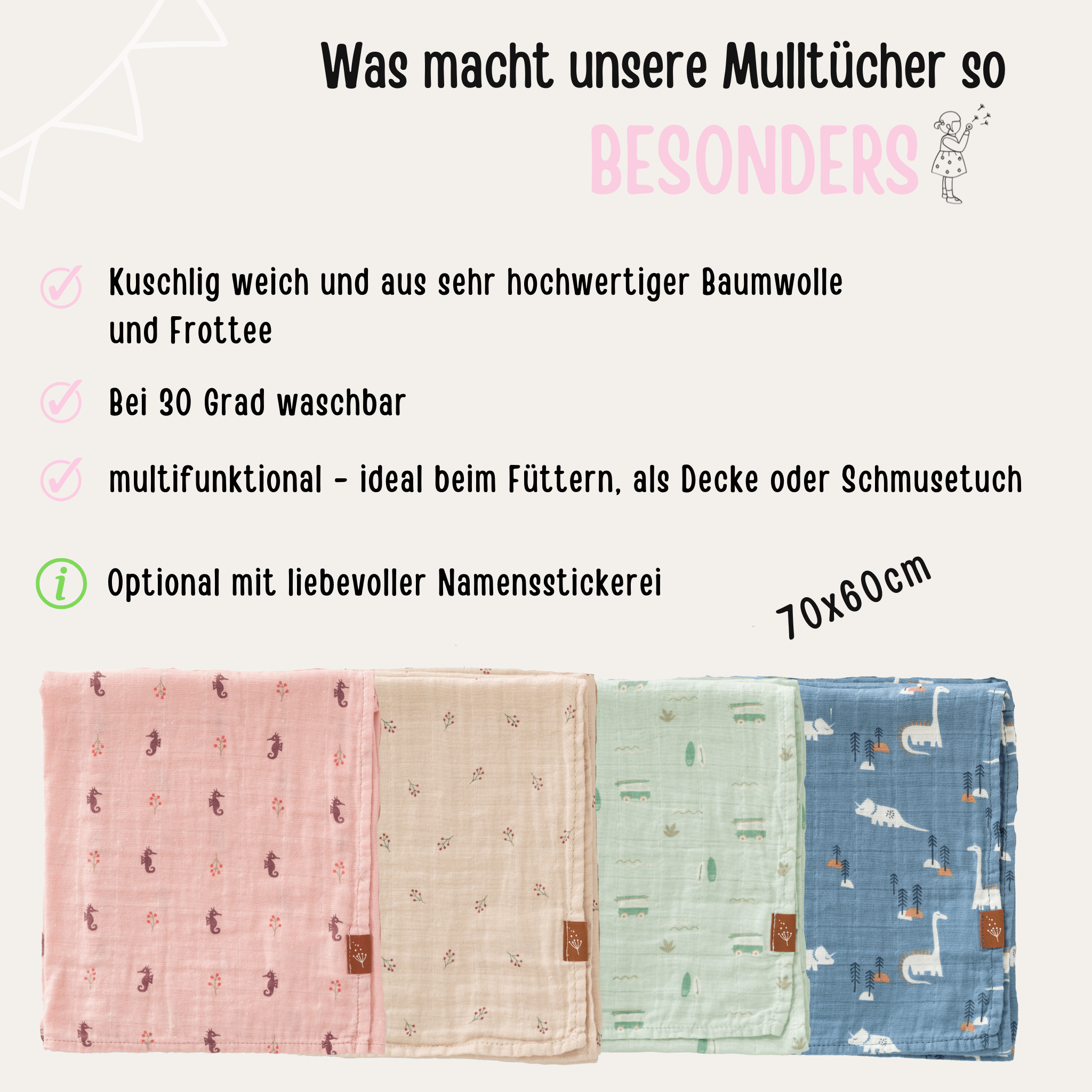 FRESK Mulltuch Baumwolle für Babys personalisiert - wunderwunsch