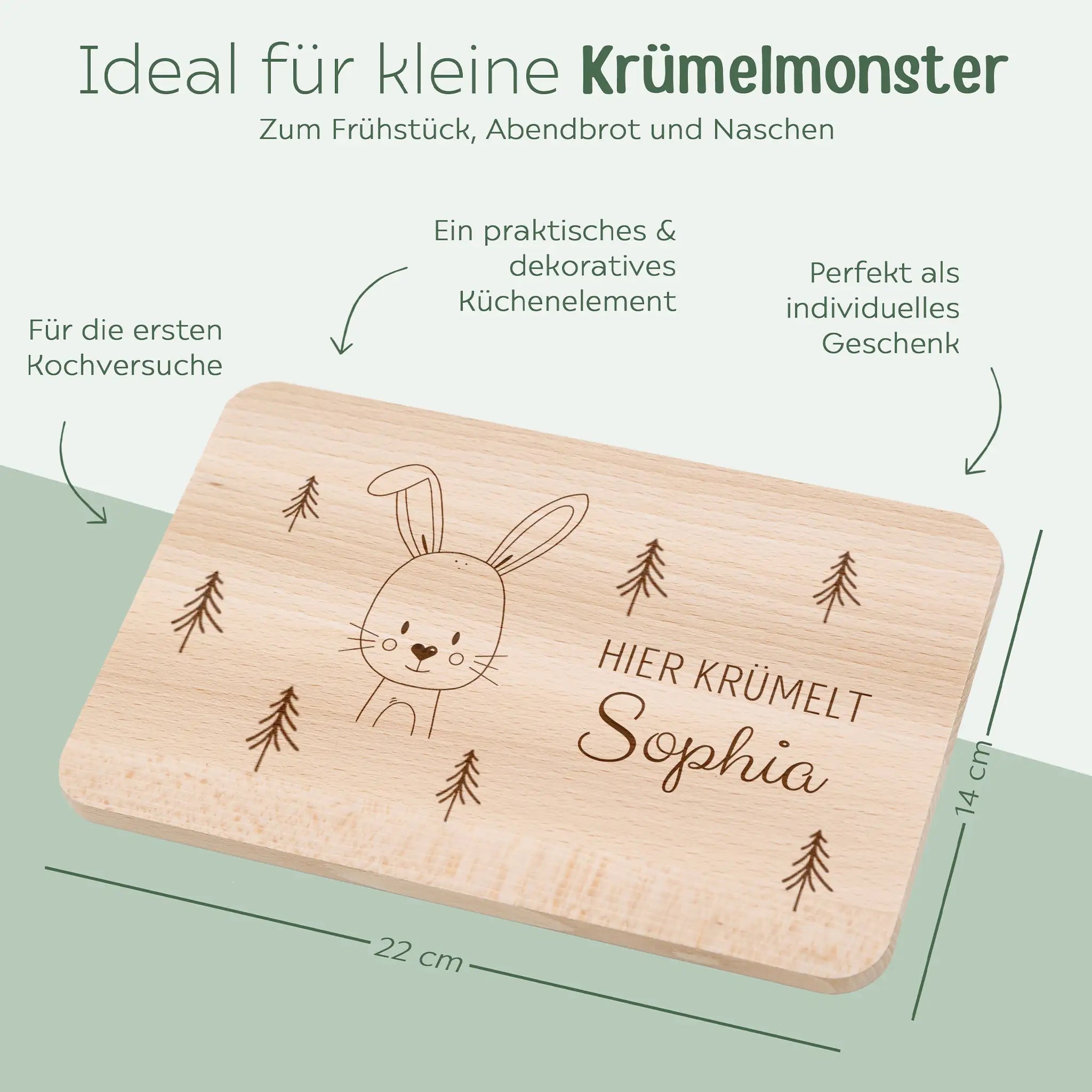 Frühstücksbrettchen mit Kinderlöffel personalisiert - Tier Wald Gravur - wunderwunsch