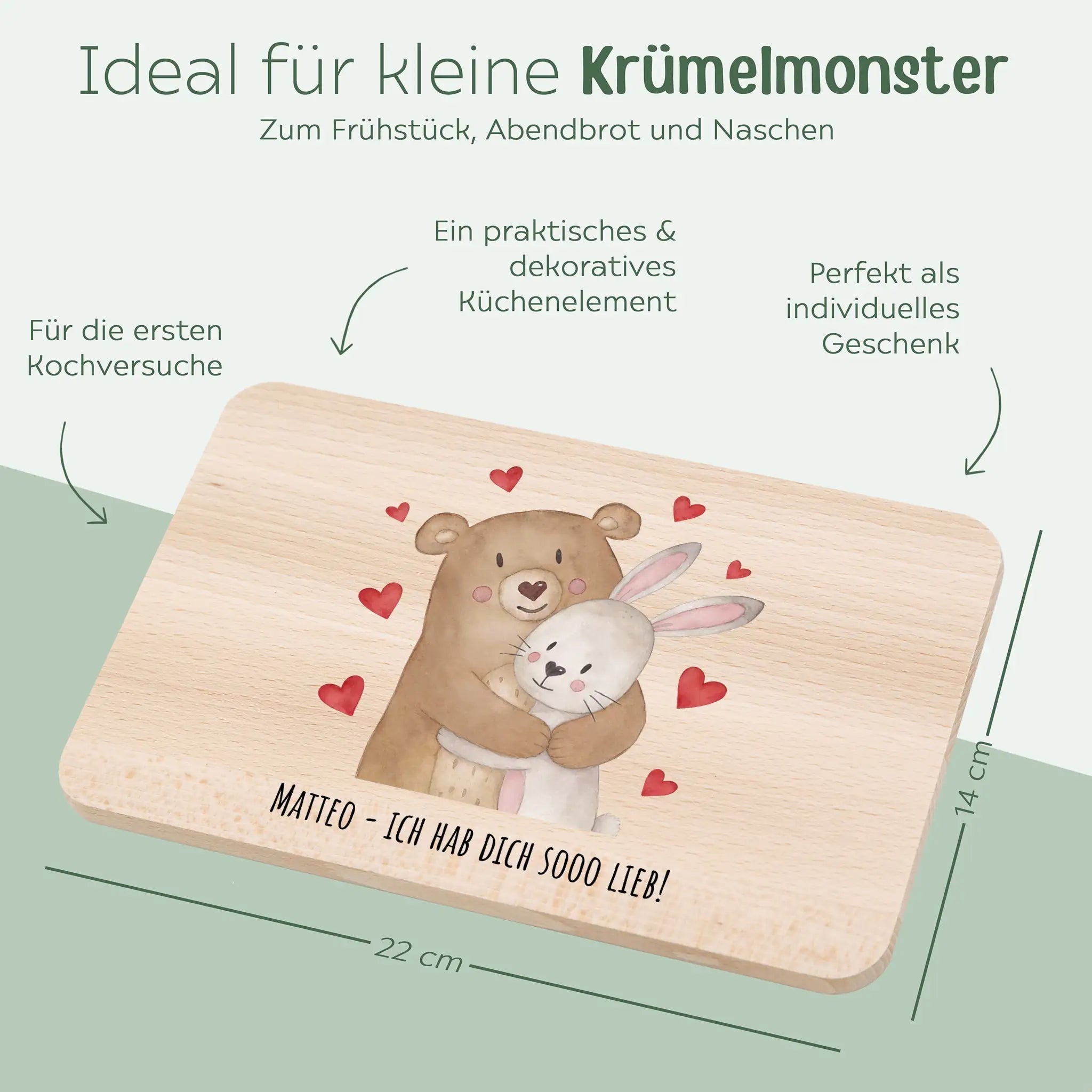 Frühstücksbrettchen personalisiert - Bär umarmt Hase - wunderwunsch