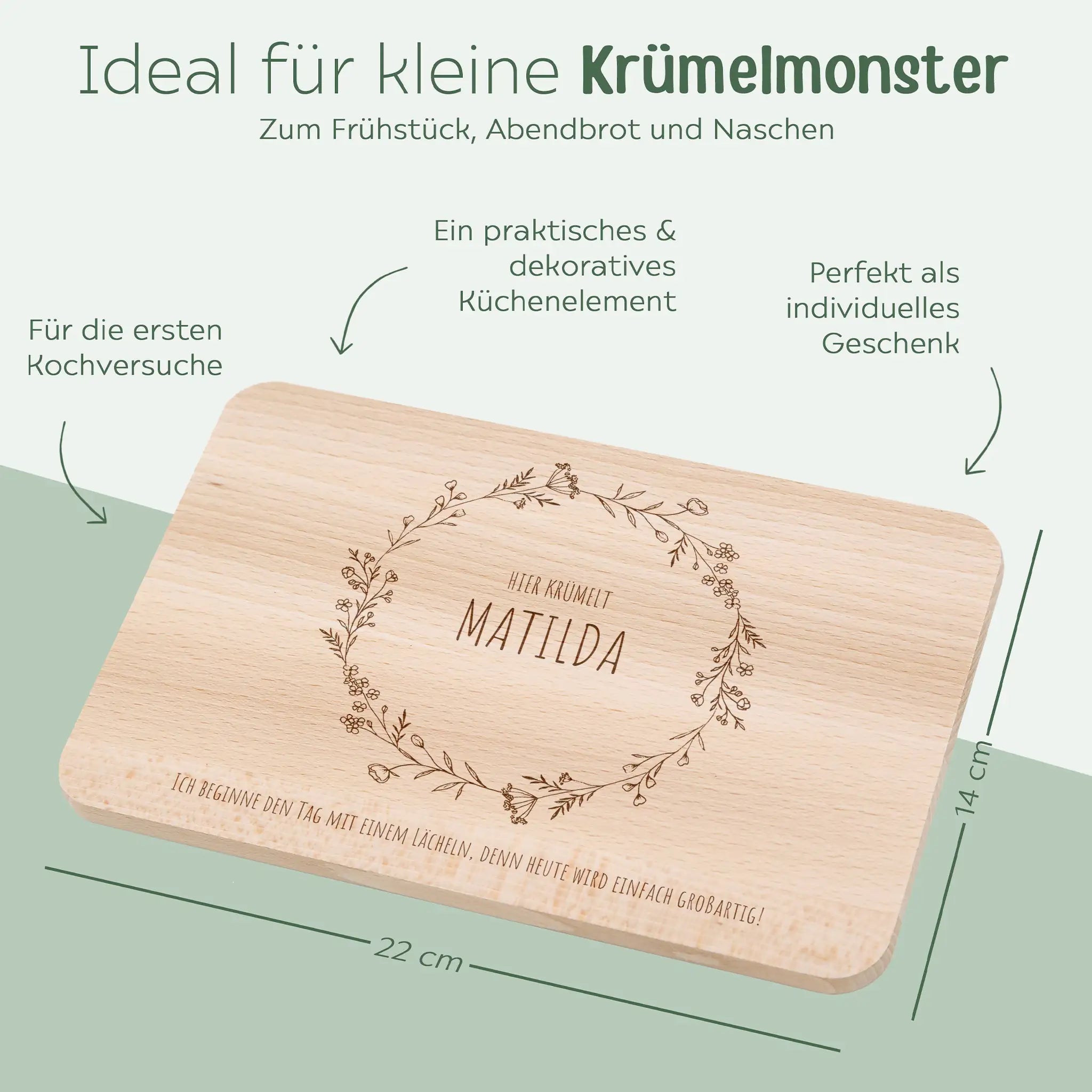 Frühstücksbrettchen personalisiert - Blumenkranz Gravur - wunderwunsch
