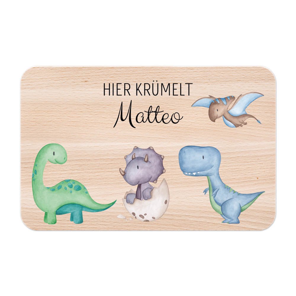 Frühstücksbrettchen personalisiert - Dinosaurier Aquarell - wunderwunsch