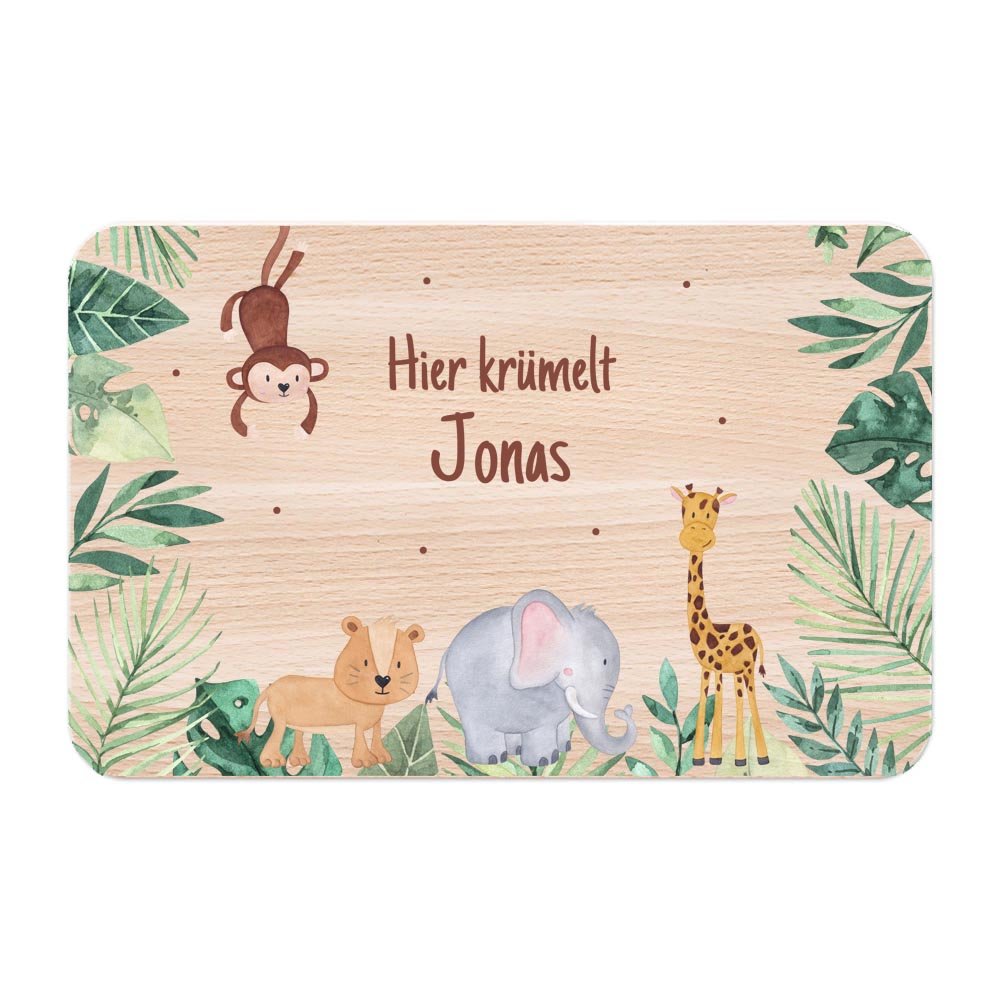 Frühstücksbrettchen personalisiert - Dschungel Tiere Aquarell - wunderwunsch