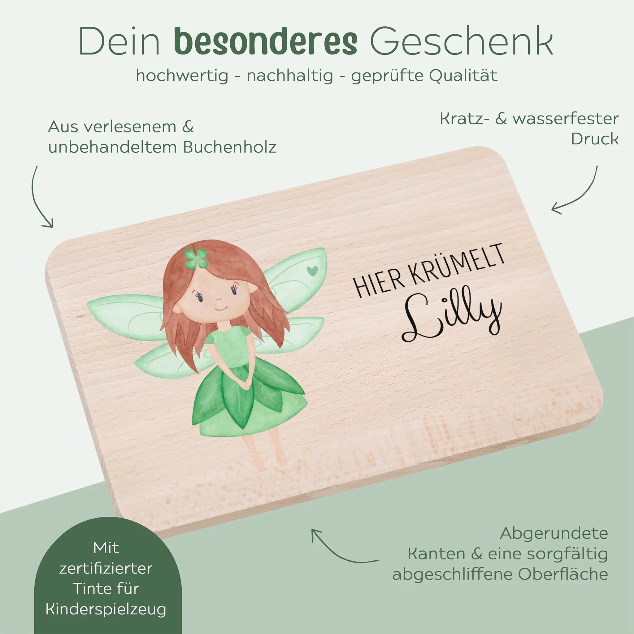 Frühstücksbrettchen personalisiert - Fee Aquarell - wunderwunsch