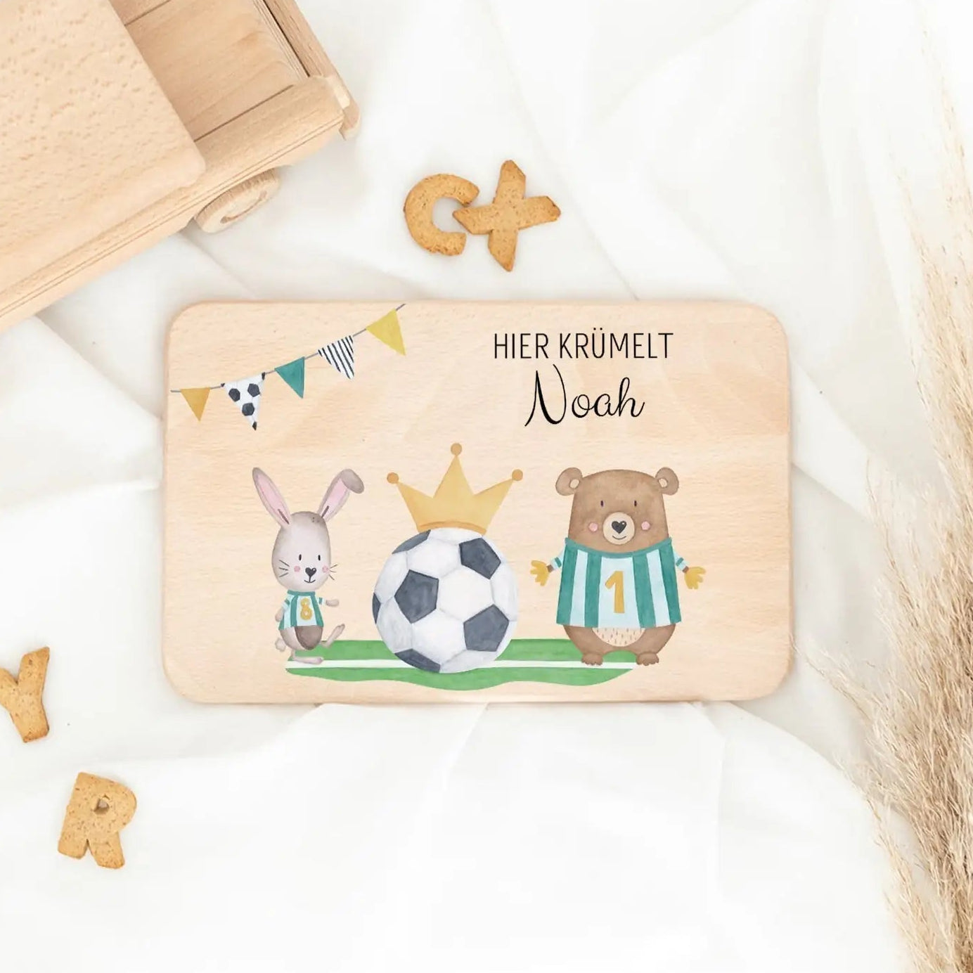Frühstücksbrettchen personalisiert - Fußball Tiere Aquarell - wunderwunsch