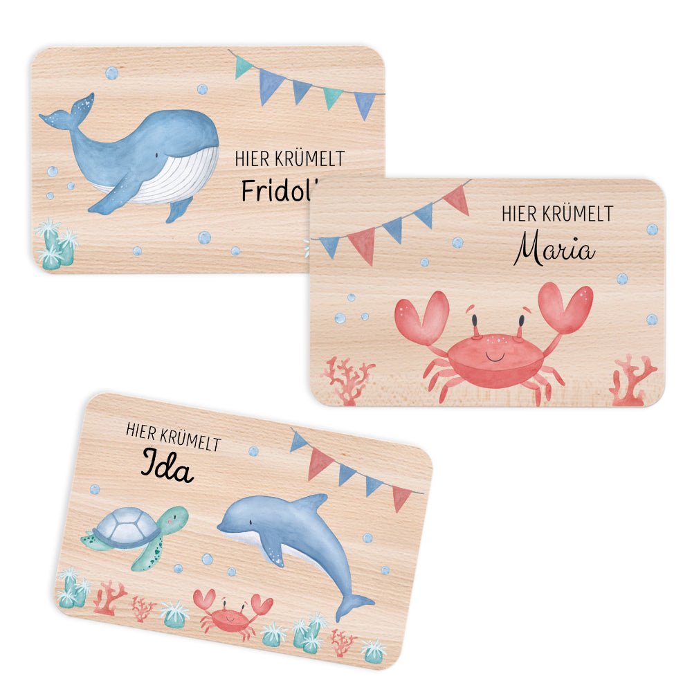 Frühstücksbrettchen personalisiert - Meerestier Girlande Aquarell - wunderwunsch