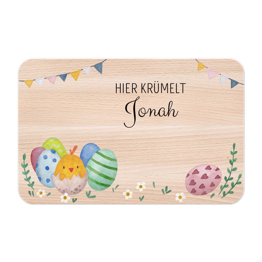 Frühstücksbrettchen personalisiert Osterhase und Eiersuche Aquarell - wunderwunsch