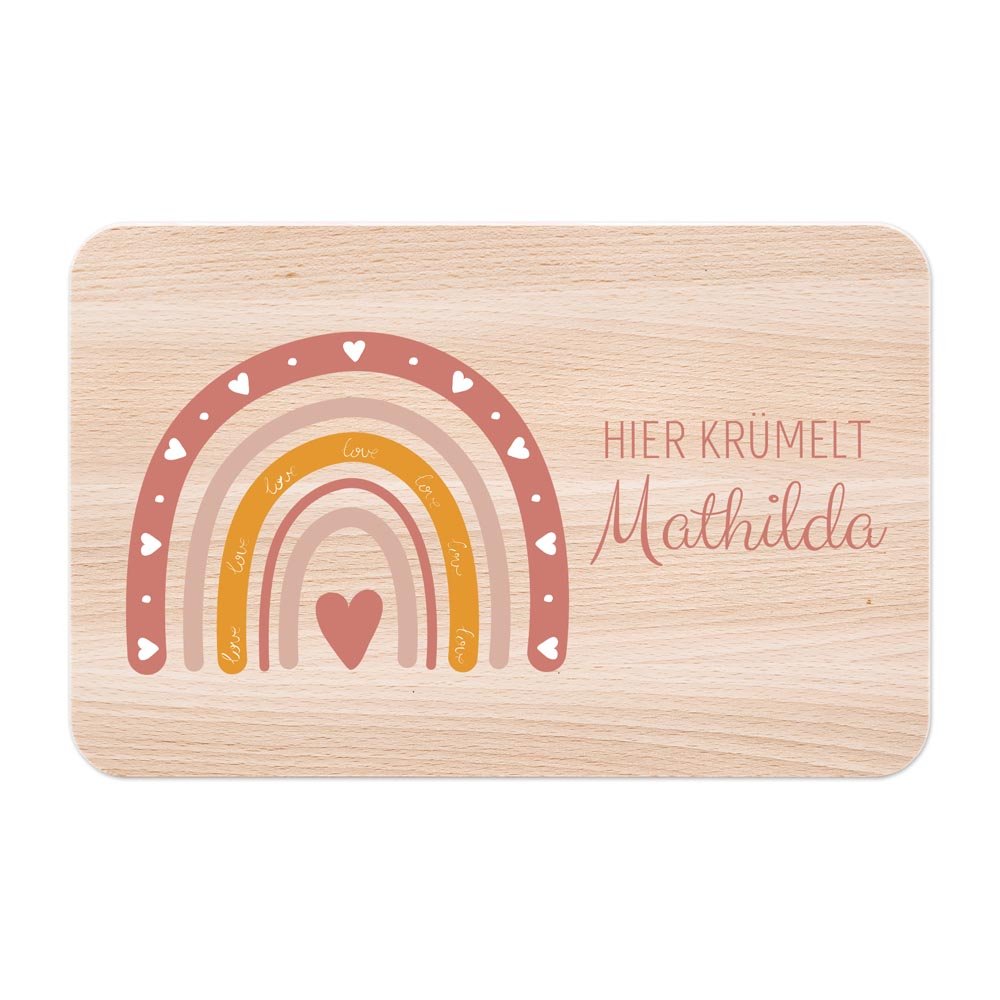 Frühstücksbrettchen personalisiert - Regenbogen Boho rosa Aquarell - wunderwunsch