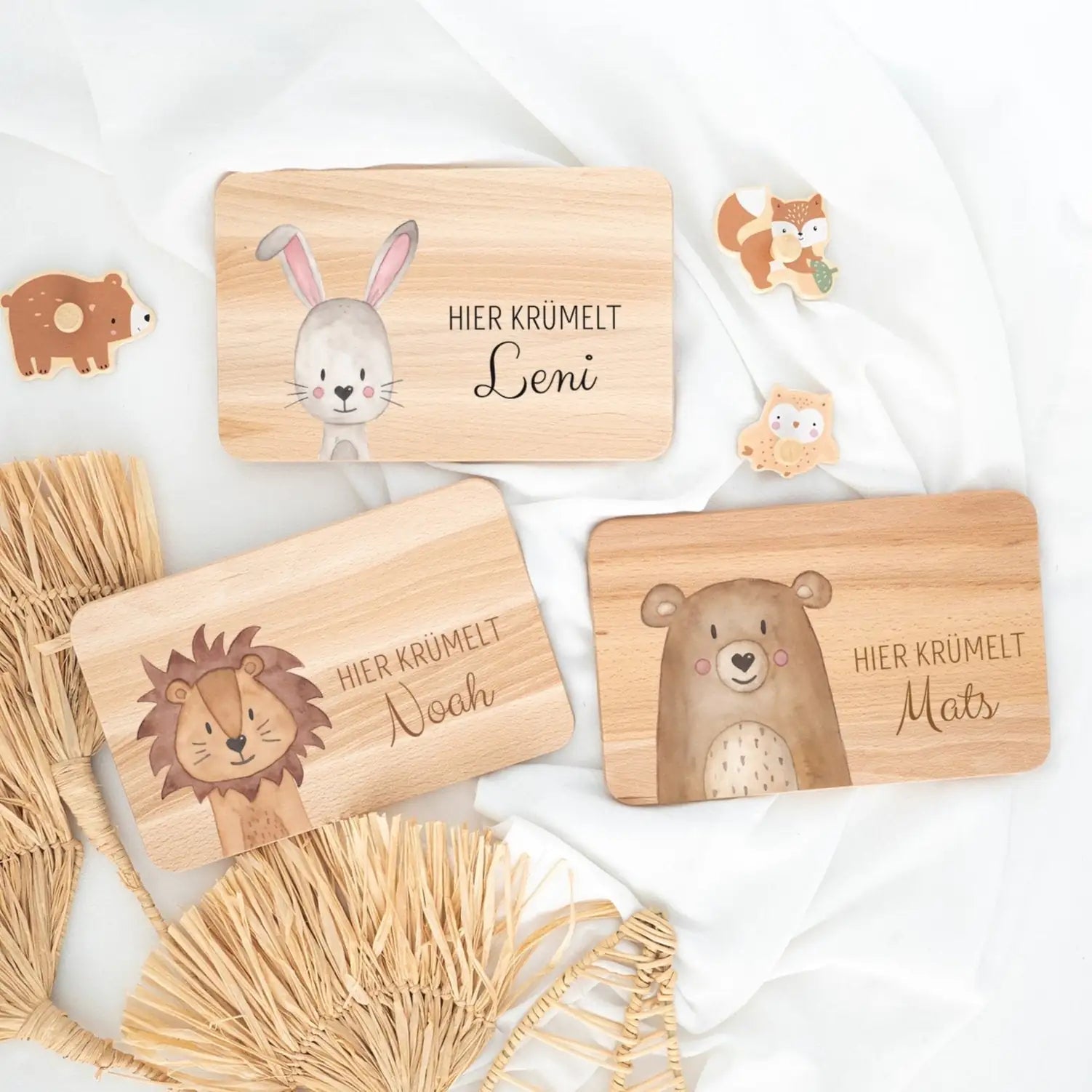 Frühstücksbrettchen personalisiert - Tier Aquarell - wunderwunsch