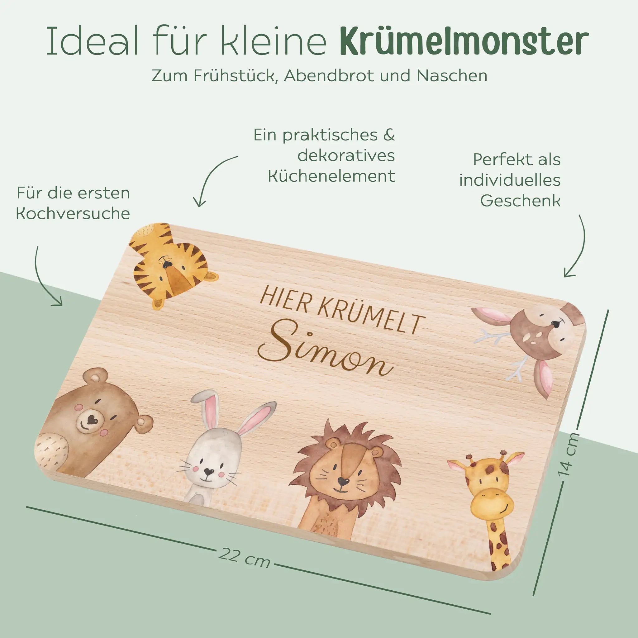 Frühstücksbrettchen personalisiert - Tiere Ecken Aquarell - wunderwunsch
