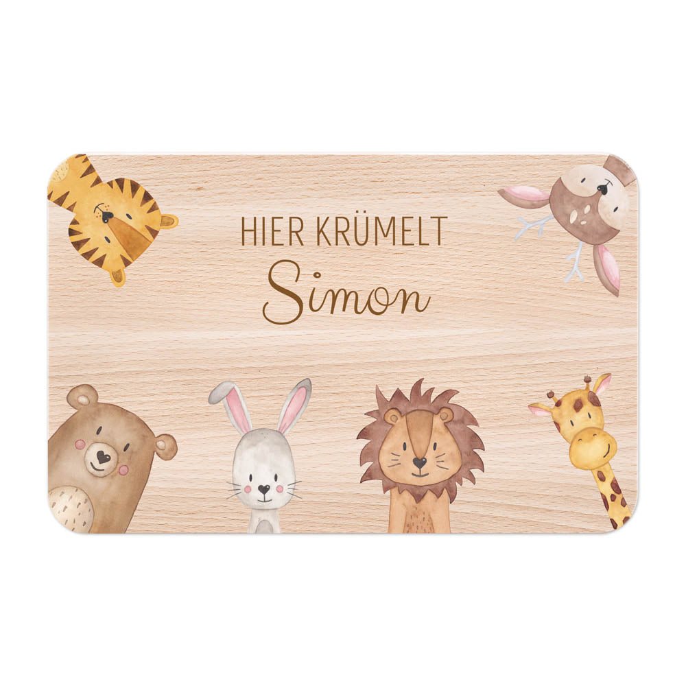 Frühstücksbrettchen personalisiert - Tiere Ecken Aquarell - wunderwunsch