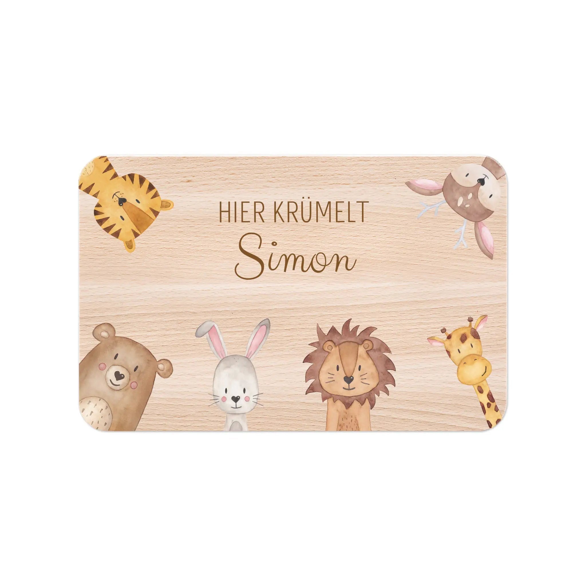 Frühstücksbrettchen personalisiert - Tiere Ecken Aquarell - wunderwunsch