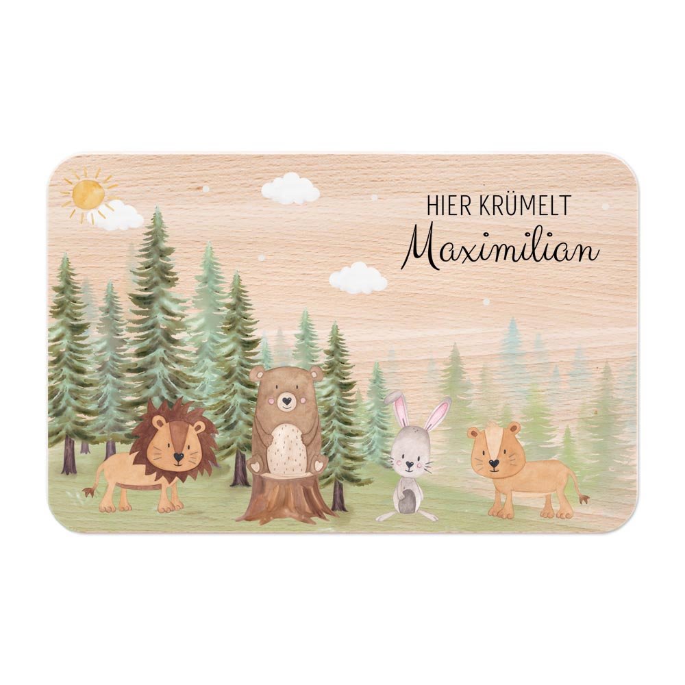 Frühstücksbrettchen personalisiert - Tiere Nadelwald Aquarell - wunderwunsch