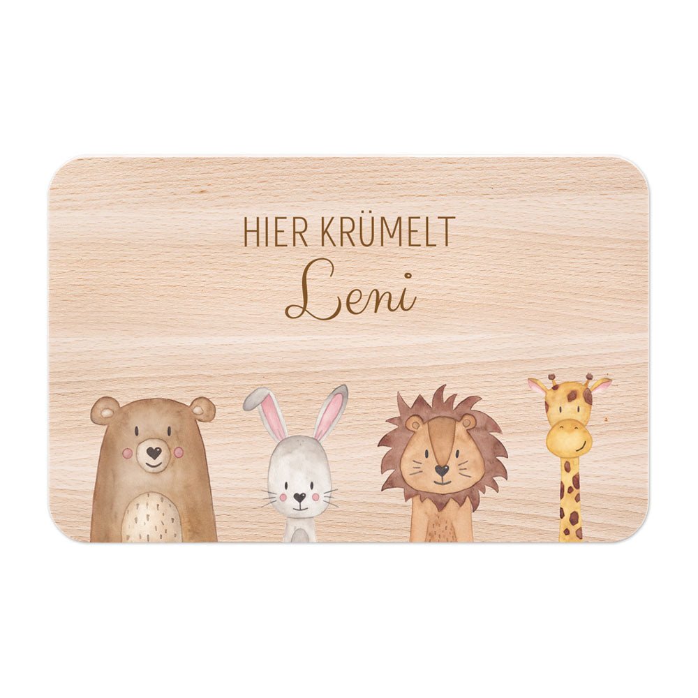 Frühstücksbrettchen personalisiert - Tiere unten Aquarell - wunderwunsch