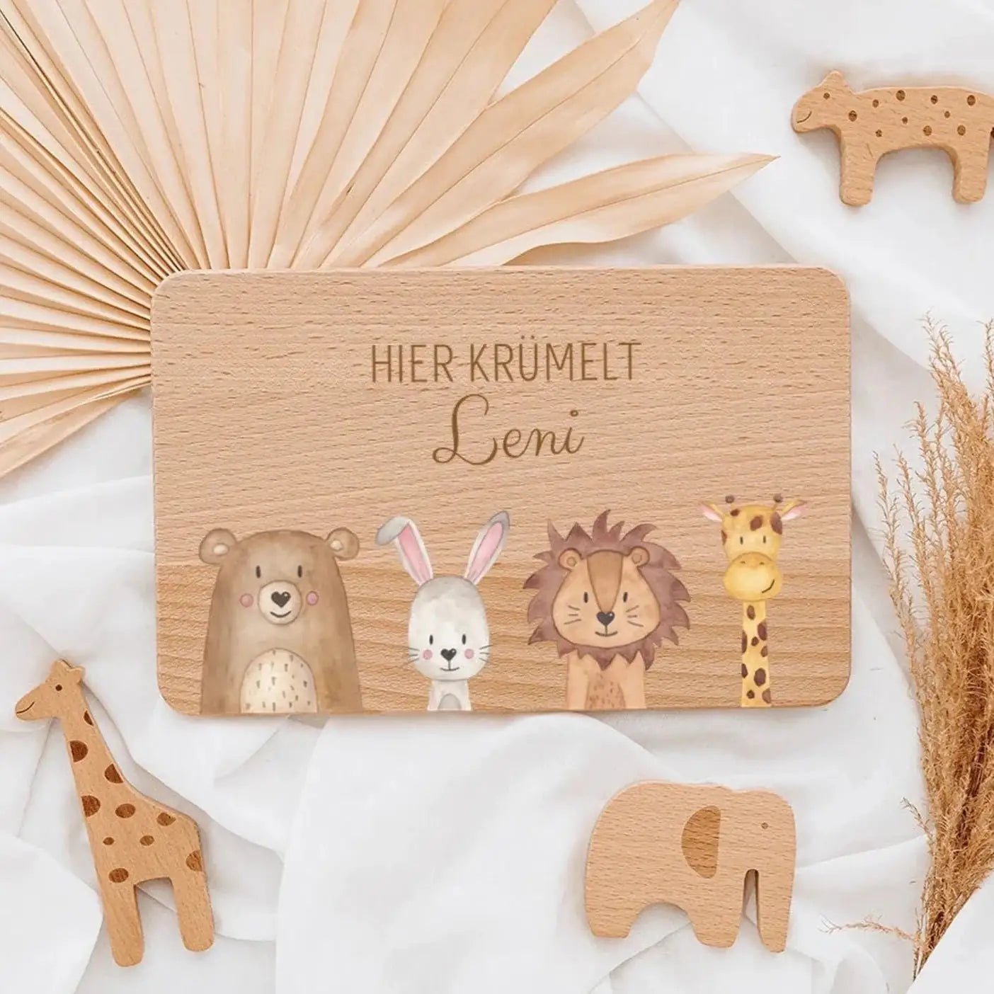 Frühstücksbrettchen personalisiert - Tiere unten Aquarell - wunderwunsch