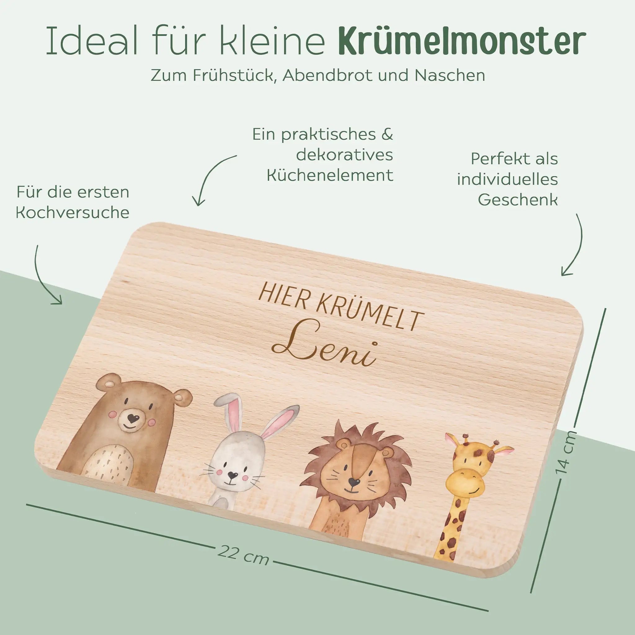 Frühstücksbrettchen personalisiert - Tiere unten Aquarell - wunderwunsch