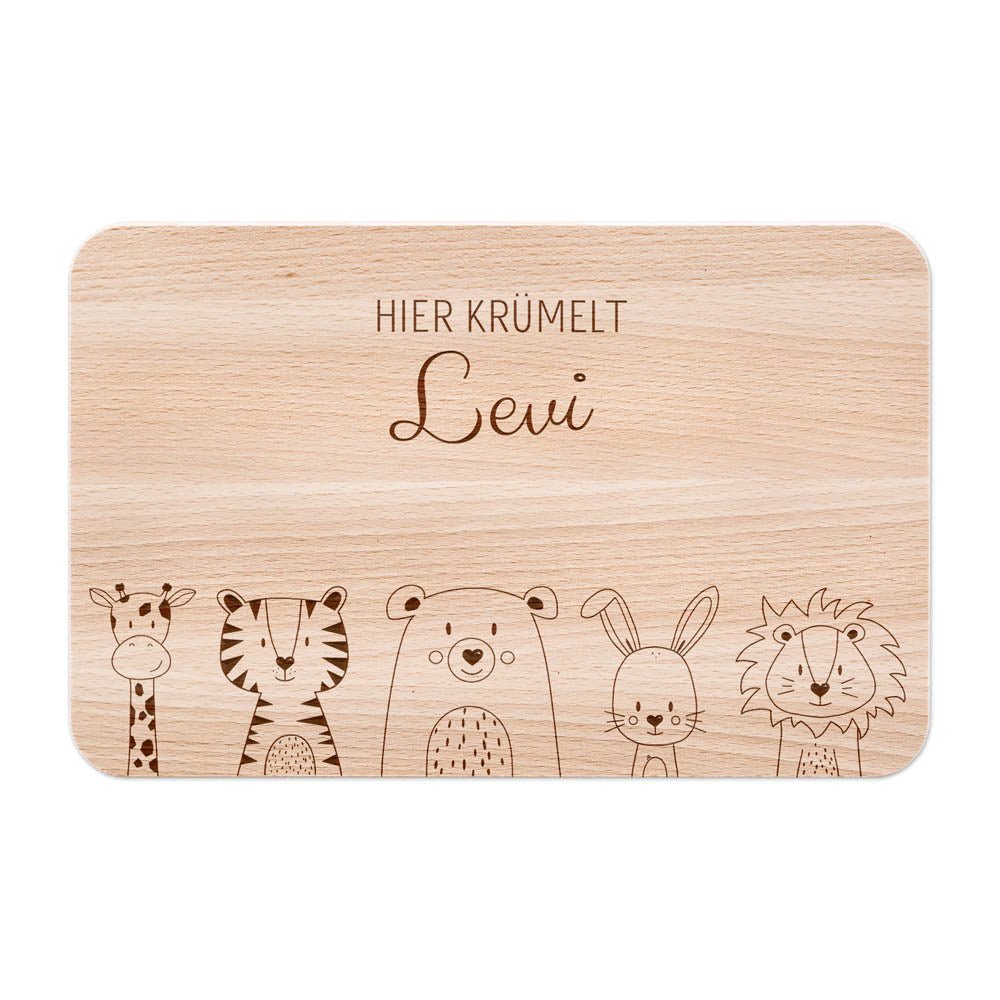 Frühstücksbrettchen personalisiert - Tiere unten Gravur - wunderwunsch