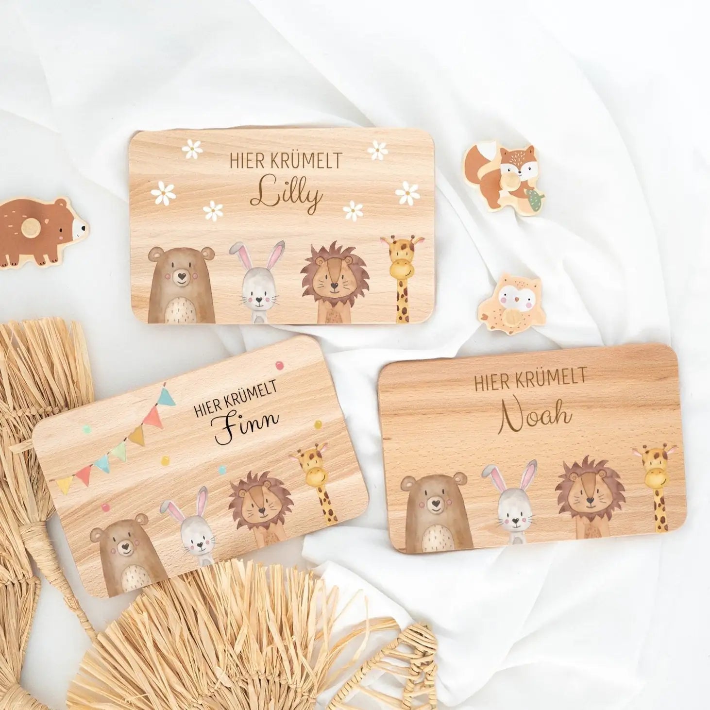 Frühstücksbrettchen personalisiert - Tiere unten Variationen - wunderwunsch