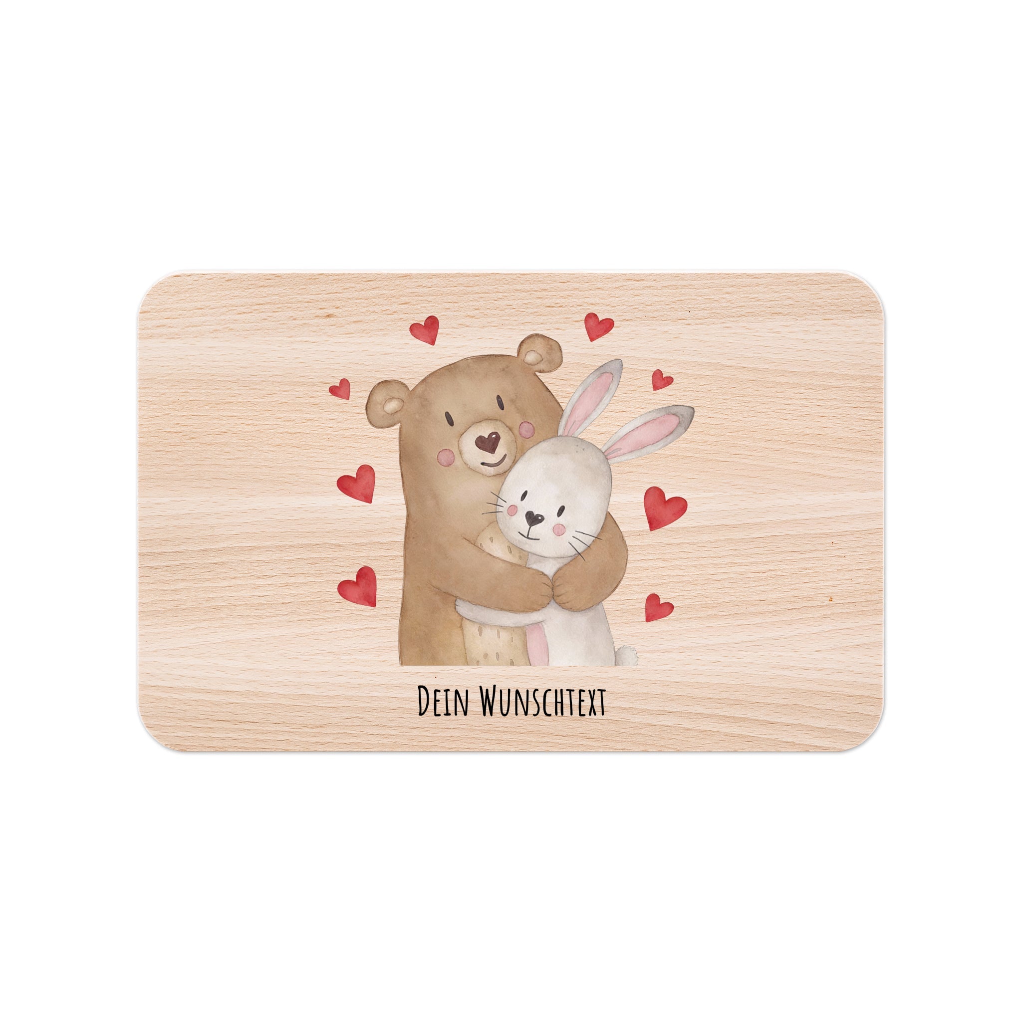 Frühstücksbrettchen personalisiert - Bär umarmt Hase - wunderwunsch