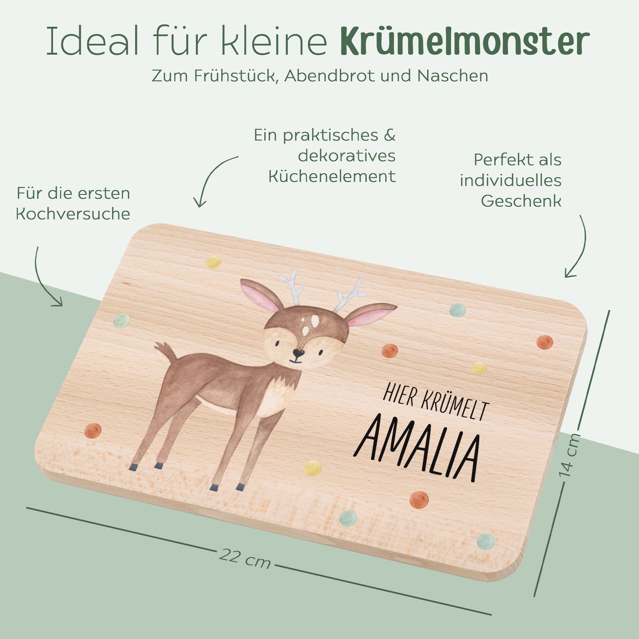 Frühstücksbrettchen personalisiert - Ganzkörper Tier Punkte Aquarell - wunderwunsch