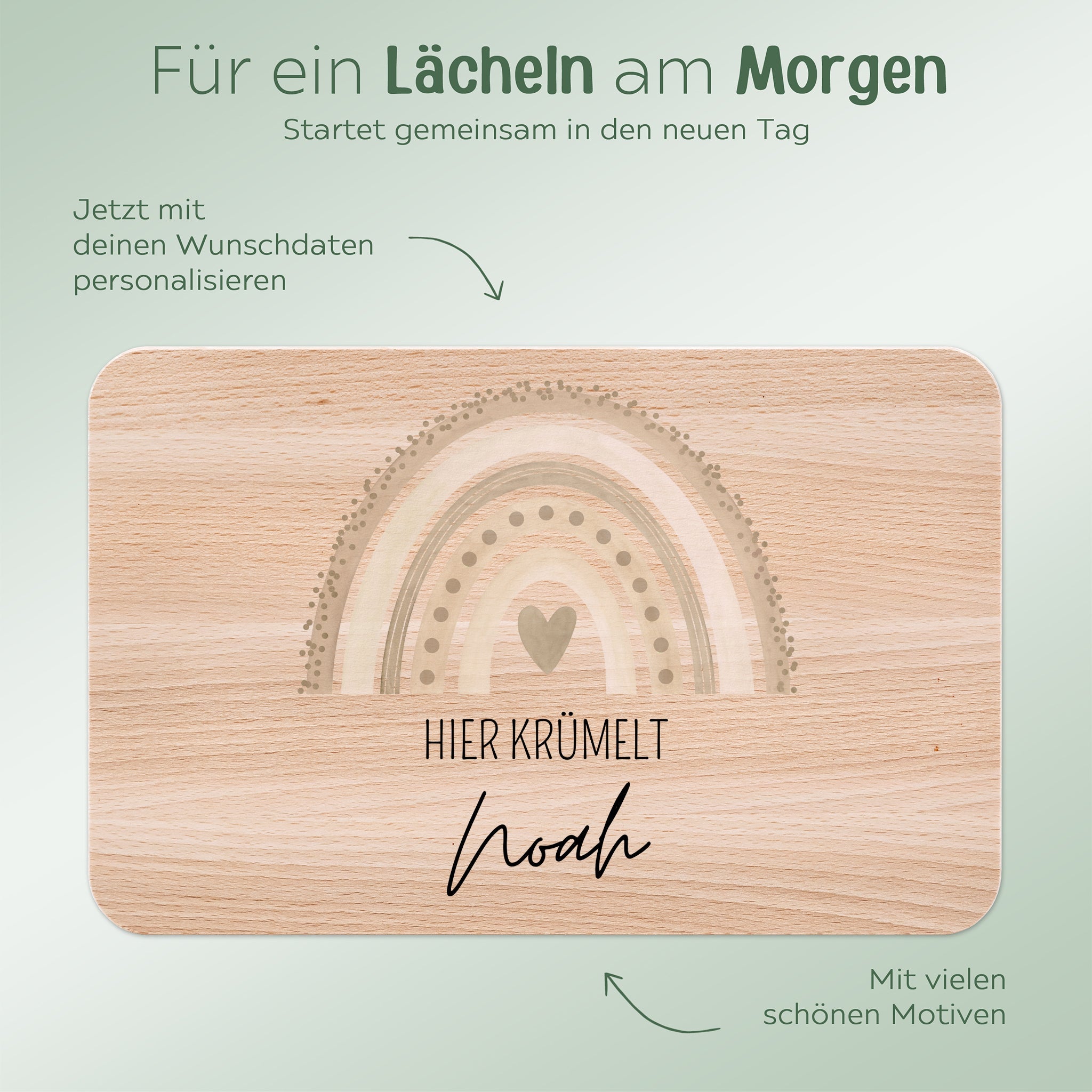 Frühstücksbrettchen personalisiert - Regenbogen Punkte Aquarell - wunderwunsch