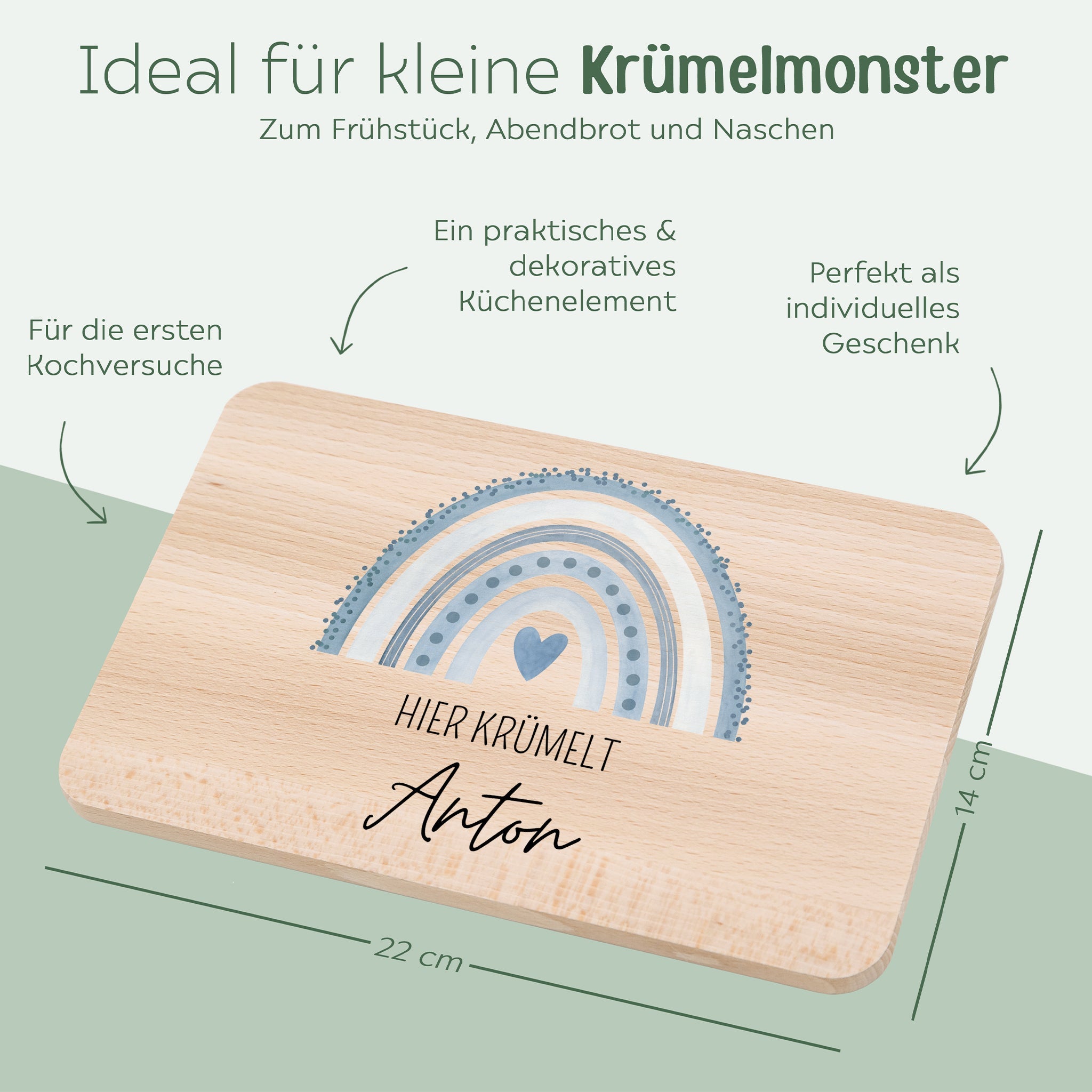 Frühstücksbrettchen personalisiert - Regenbogen Punkte Aquarell - wunderwunsch