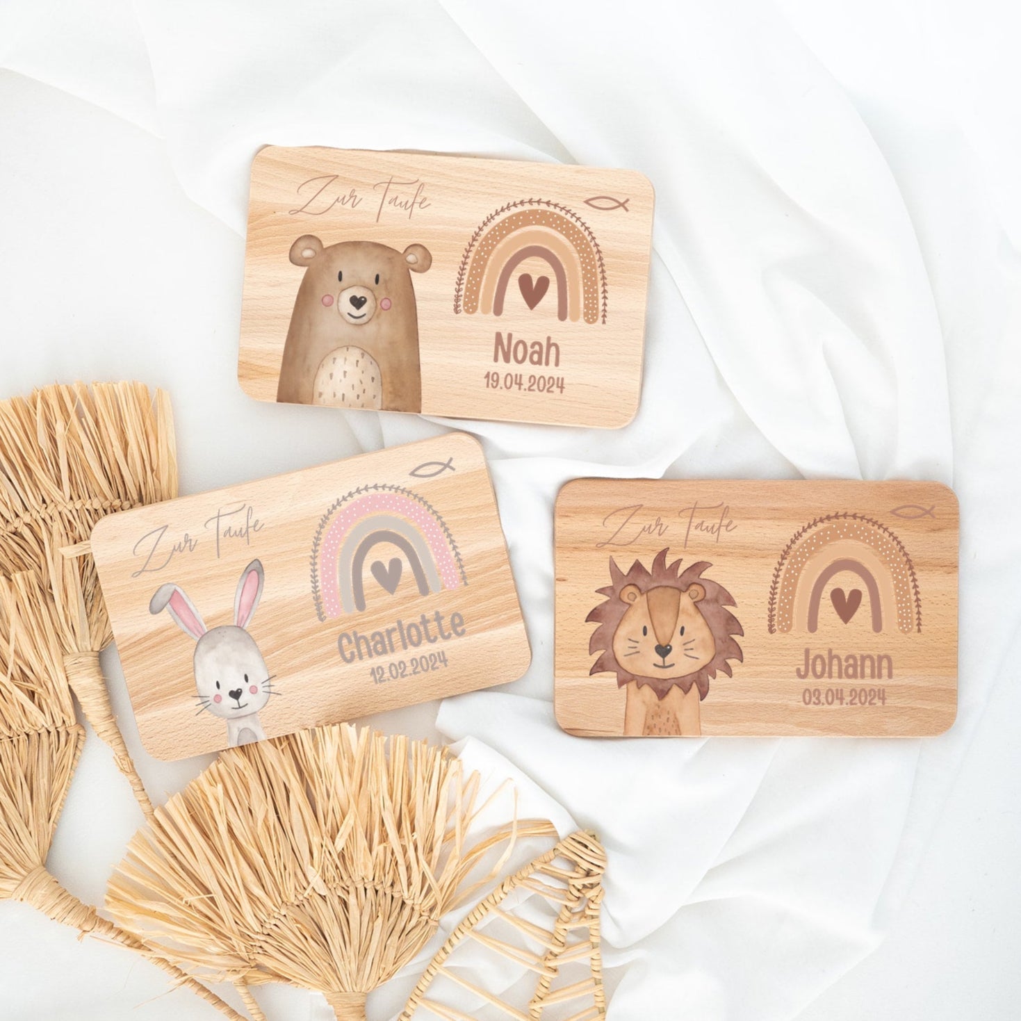 Frühstücksbrettchen personalisiert - Taufe Tier Aquarell - wunderwunsch