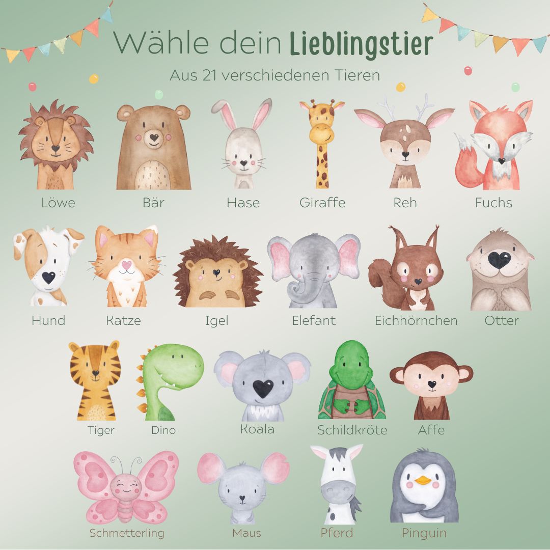 Frühstücksbrettchen personalisiert - Tier Girlande Aquarell - wunderwunsch