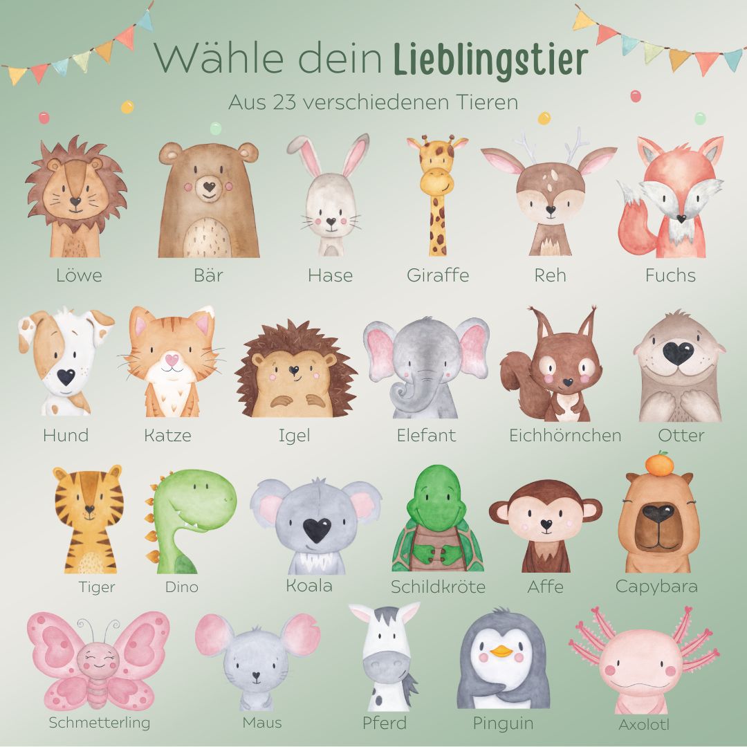 Frühstücksbrettchen personalisiert - Tier Girlande Aquarell - wunderwunsch