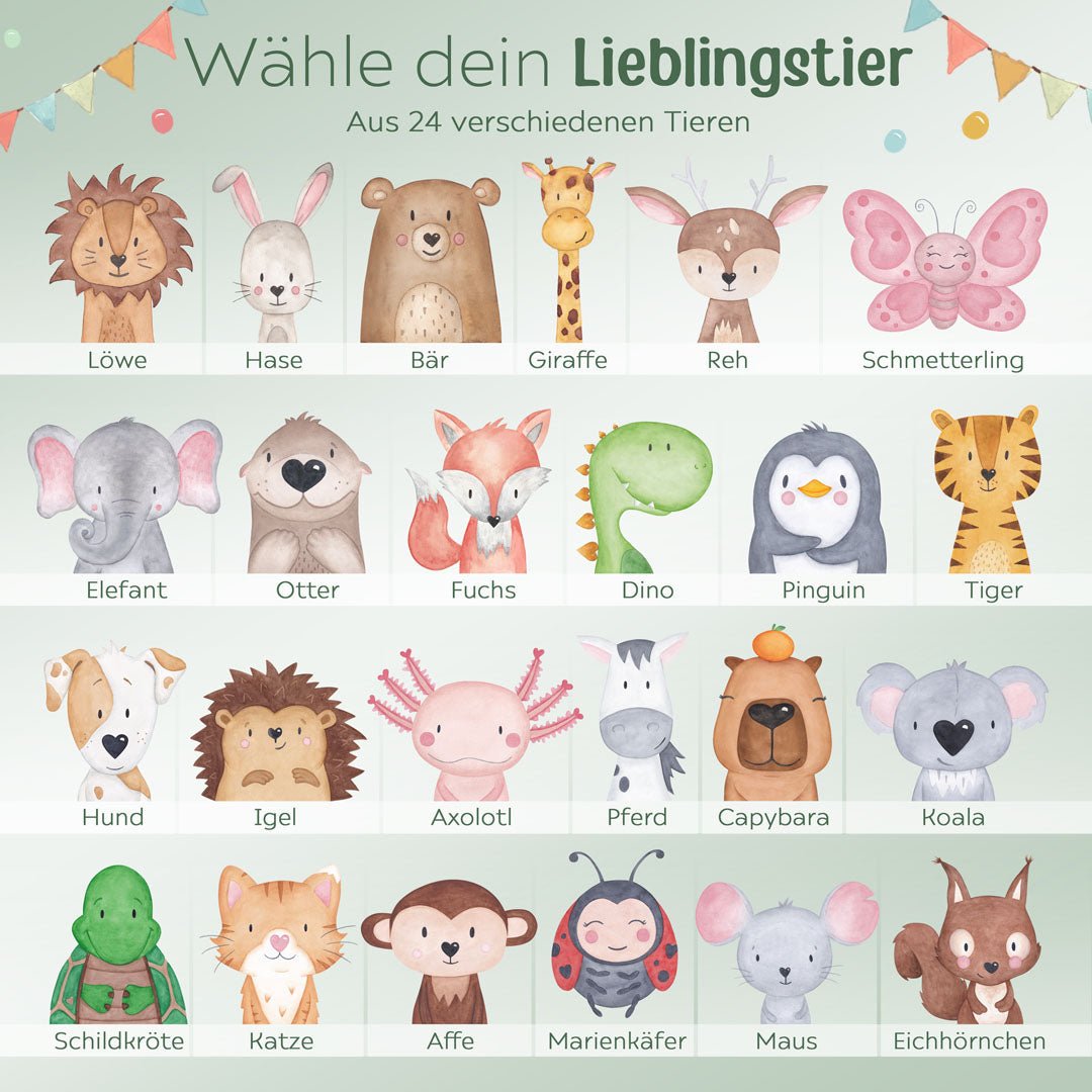 Frühstücksbrettchen personalisiert - Tier Girlande Aquarell - wunderwunsch