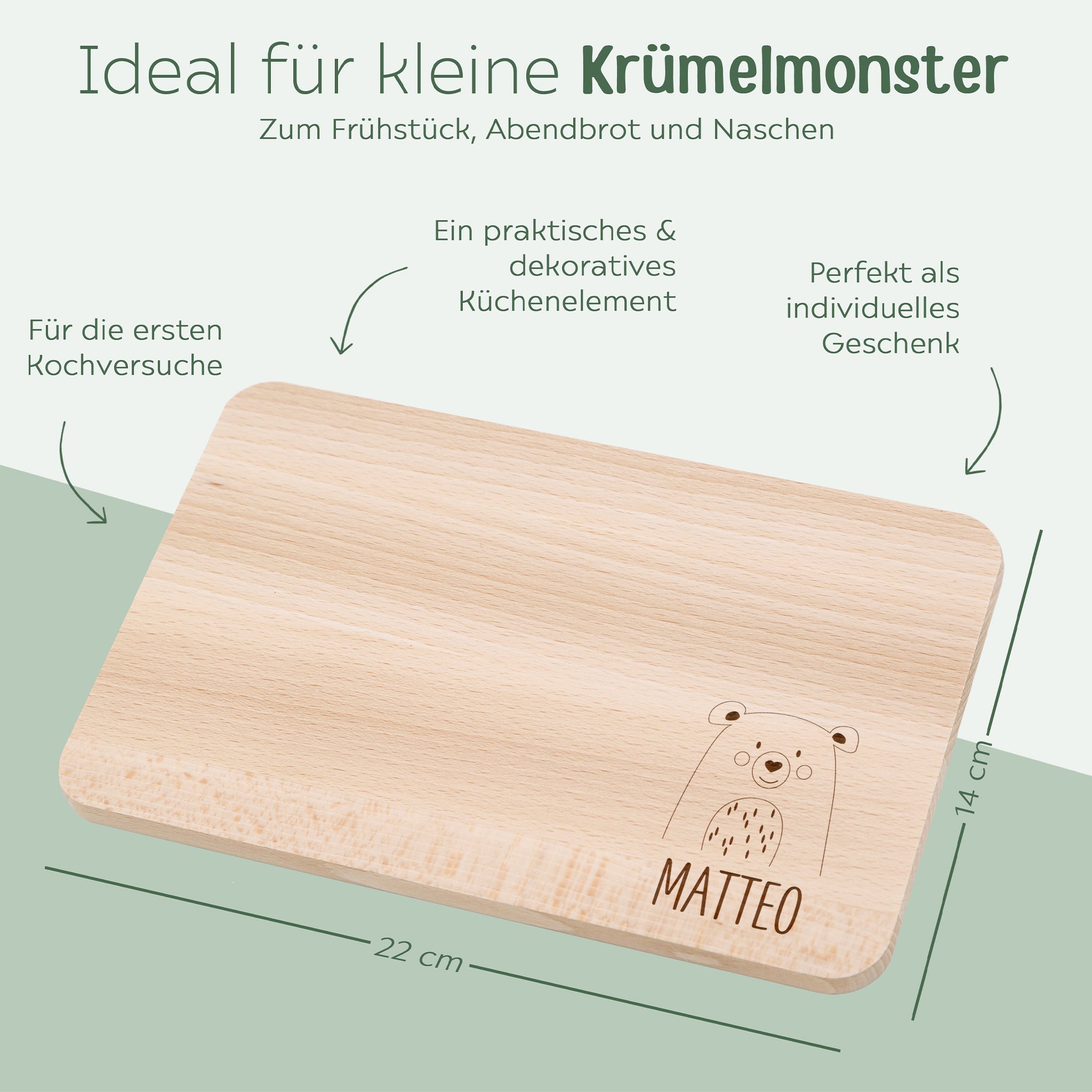 Frühstücksbrettchen personalisiert - Tier klein unten - wunderwunsch