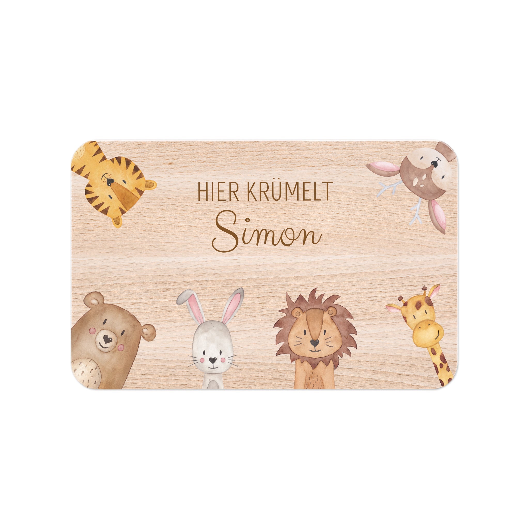 Frühstücksbrettchen personalisiert - Tiere Ecken Aquarell - wunderwunsch