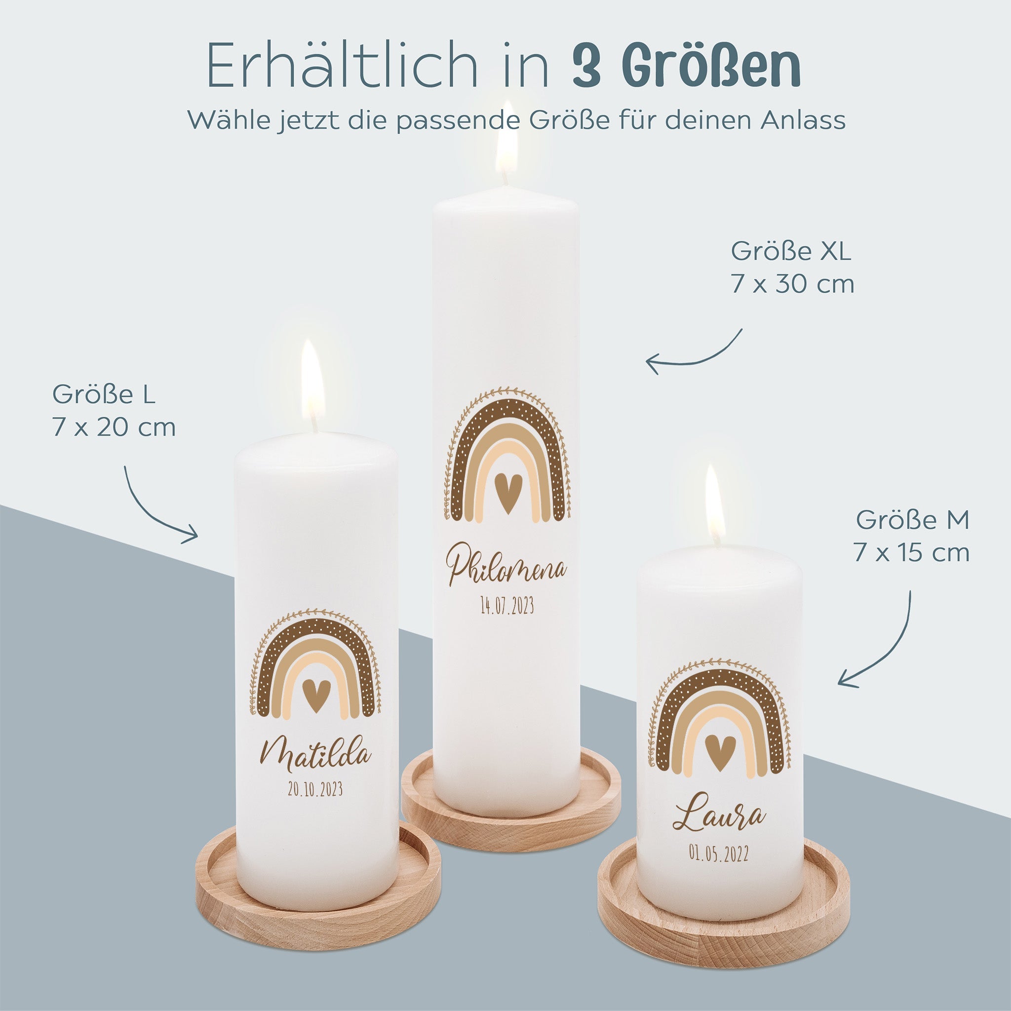 Geburtskerze personalisiert - Regenbogen beige Aquarell - wunderwunsch