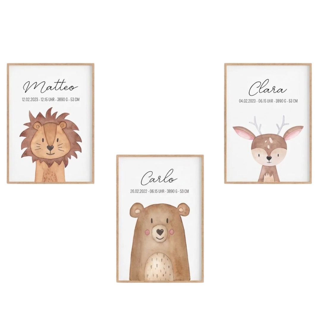 Geburtsposter – Tier Aquarell personalisiert - wunderwunsch