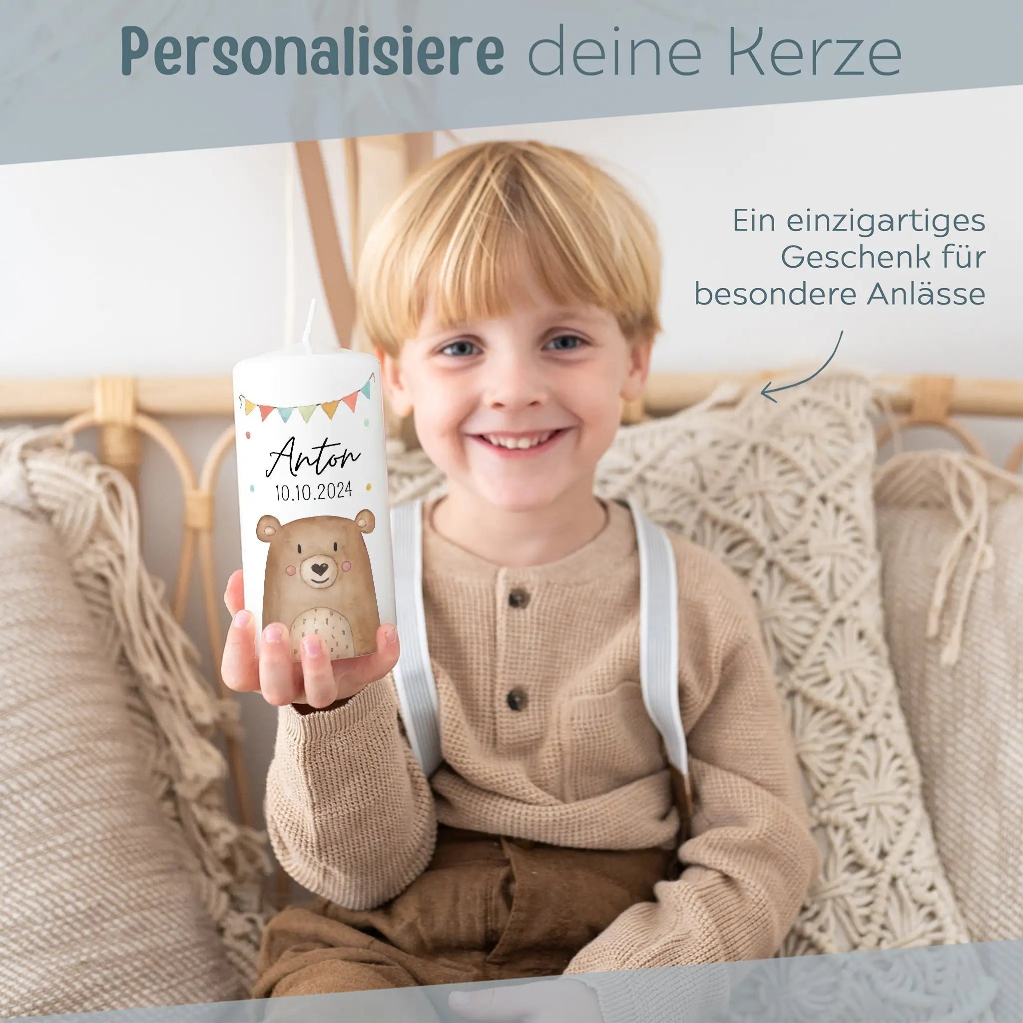 Geburtstagskerze personalisiert - Tier Girlande Aquarell - wunderwunsch