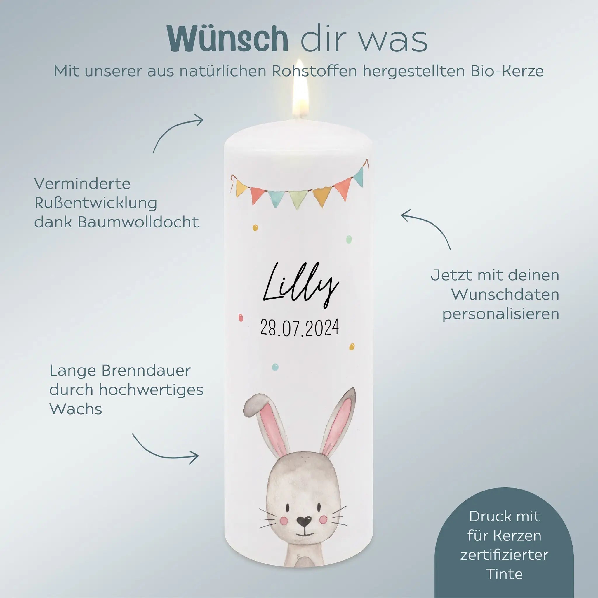 Geburtstagskerze personalisiert - Tier Girlande Aquarell - wunderwunsch