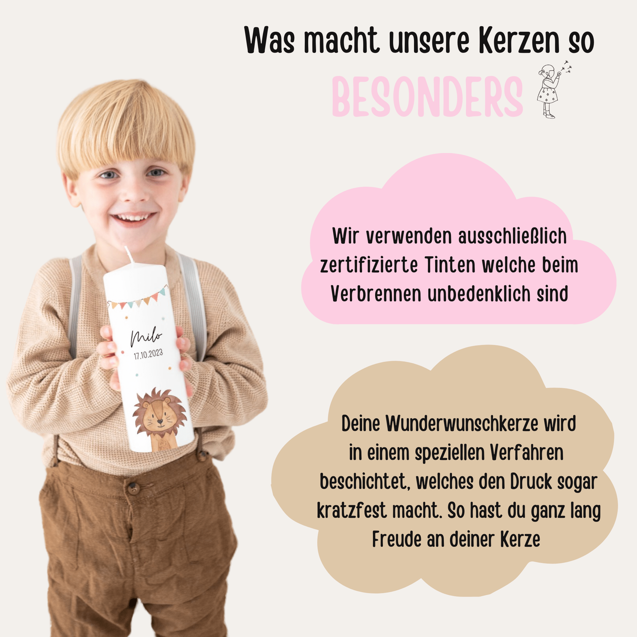 Geburtstagskerze personalisiert - Tier Girlande Aquarell - wunderwunsch
