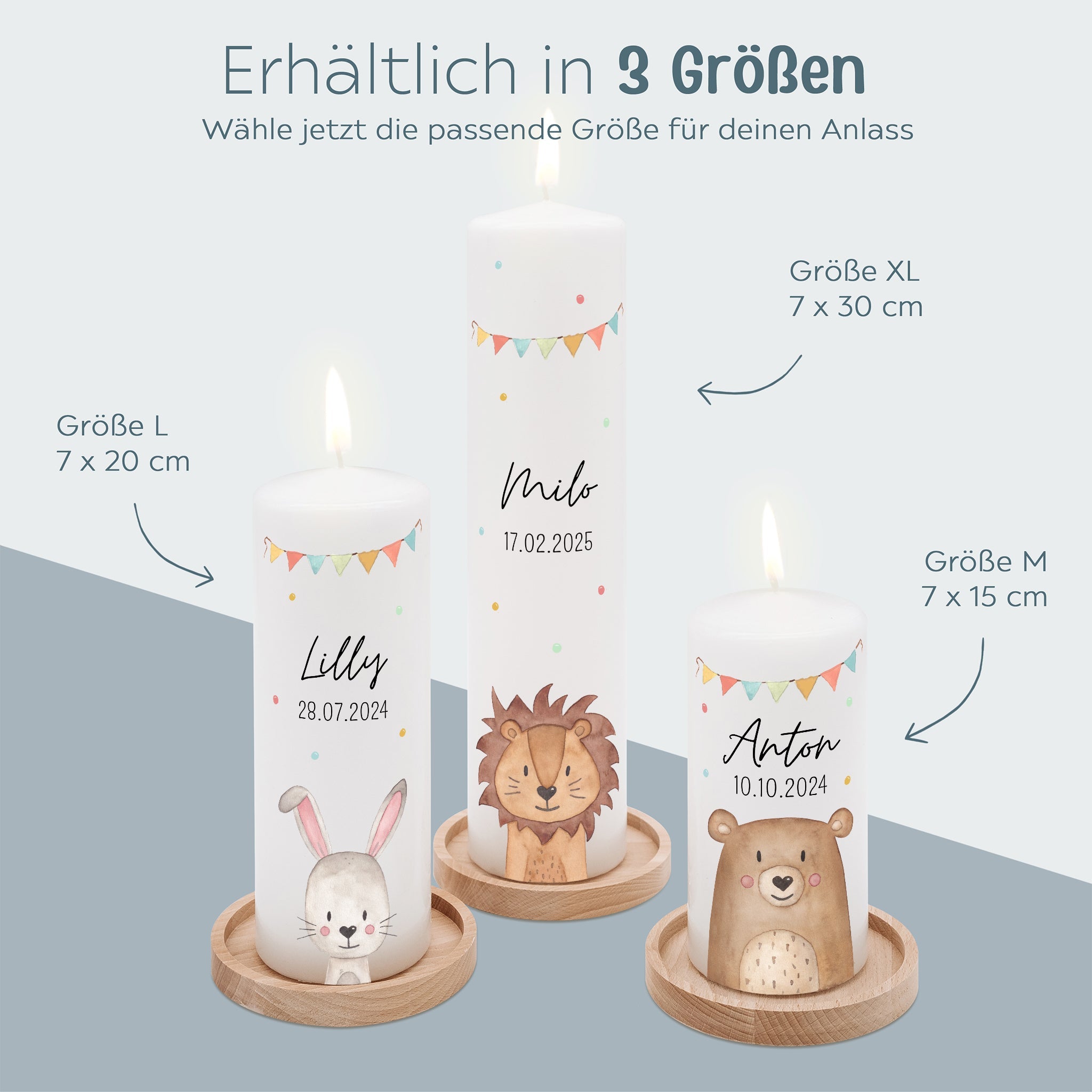 Geburtstagskerze personalisiert - Tier Girlande Aquarell - wunderwunsch