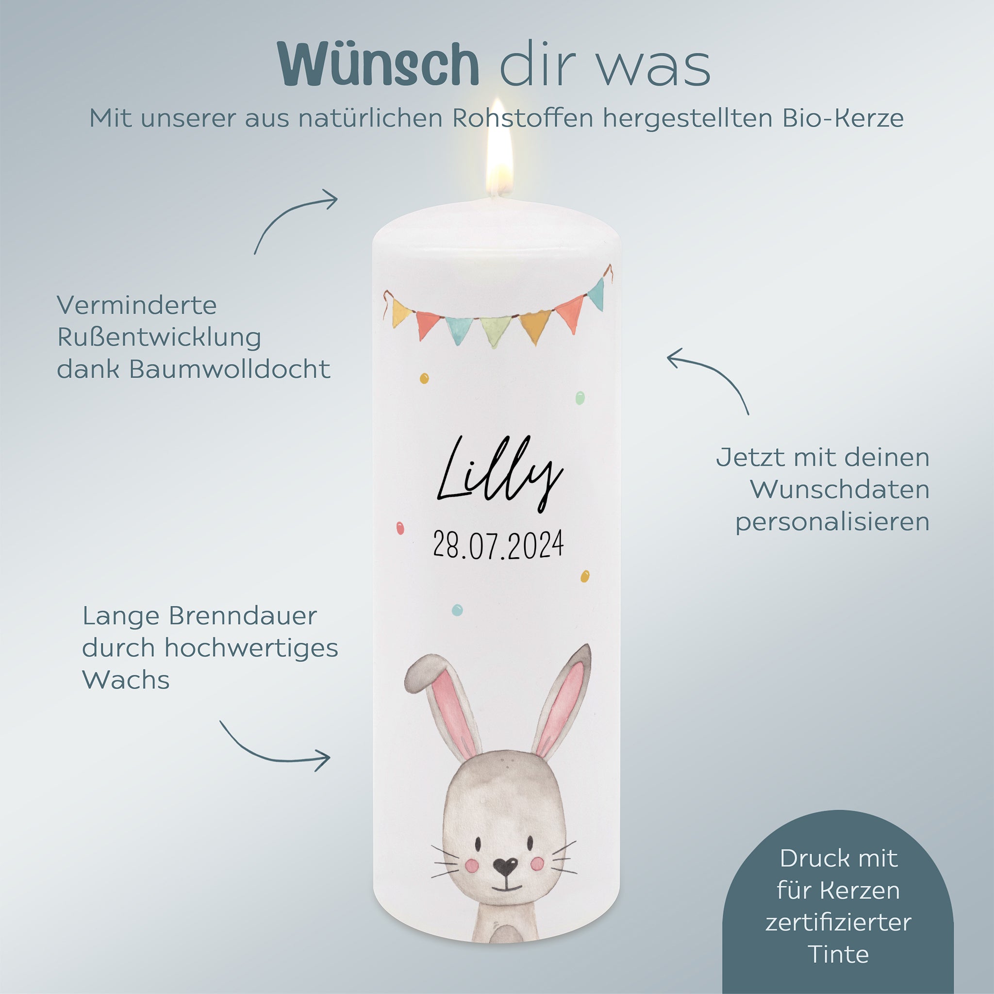 Geburtstagskerze personalisiert - Tier Girlande Aquarell - wunderwunsch