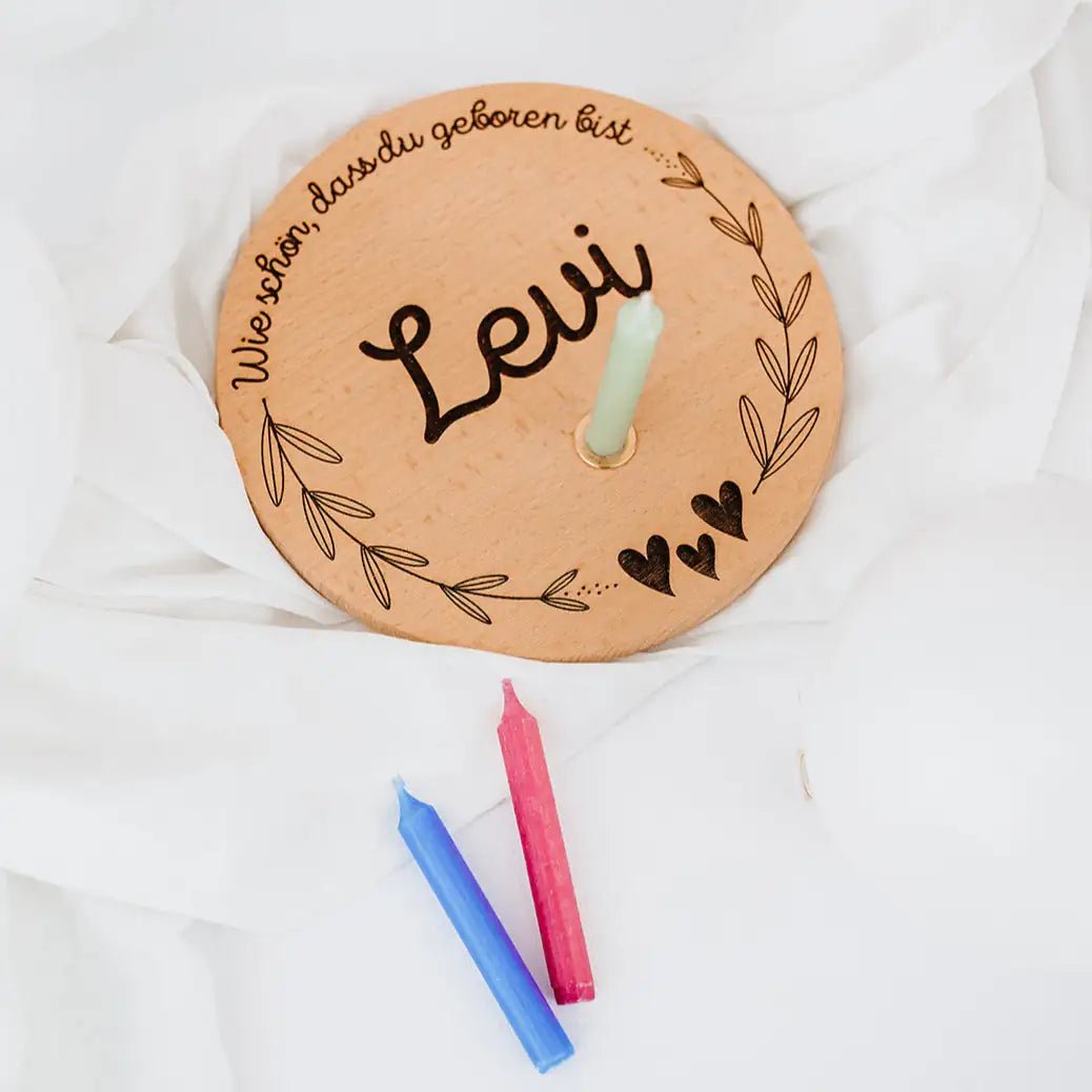 Geburtstagsteller Holz personalisiert - Name Gravur - wunderwunsch