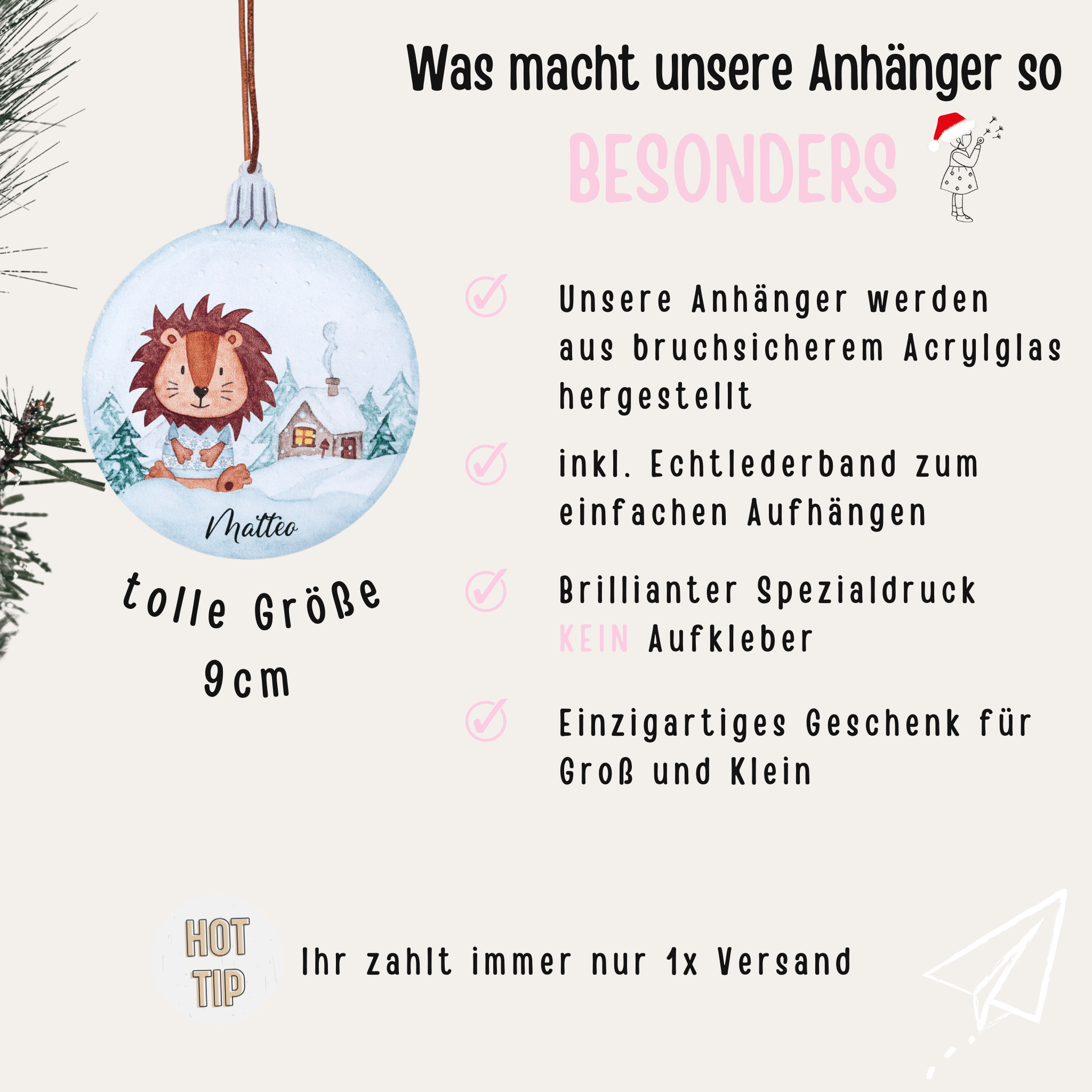 Geschenkanhänger Acryl "Weihnachtstiere" personalisiert - wunderwunsch