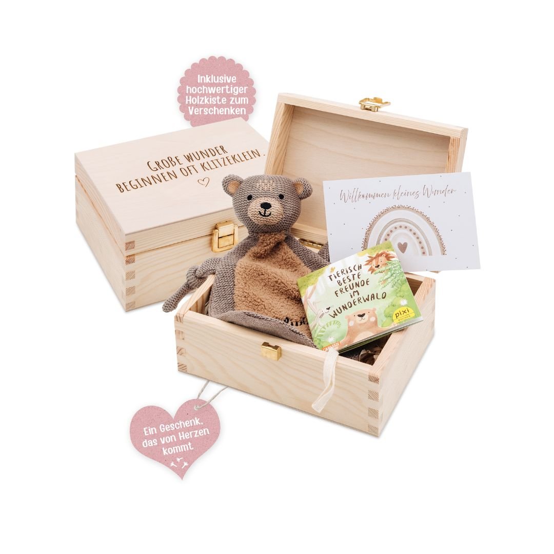 Geschenkbox Geburt - Schmusetuch + Pixi Buch + Postkarte - wunderwunsch