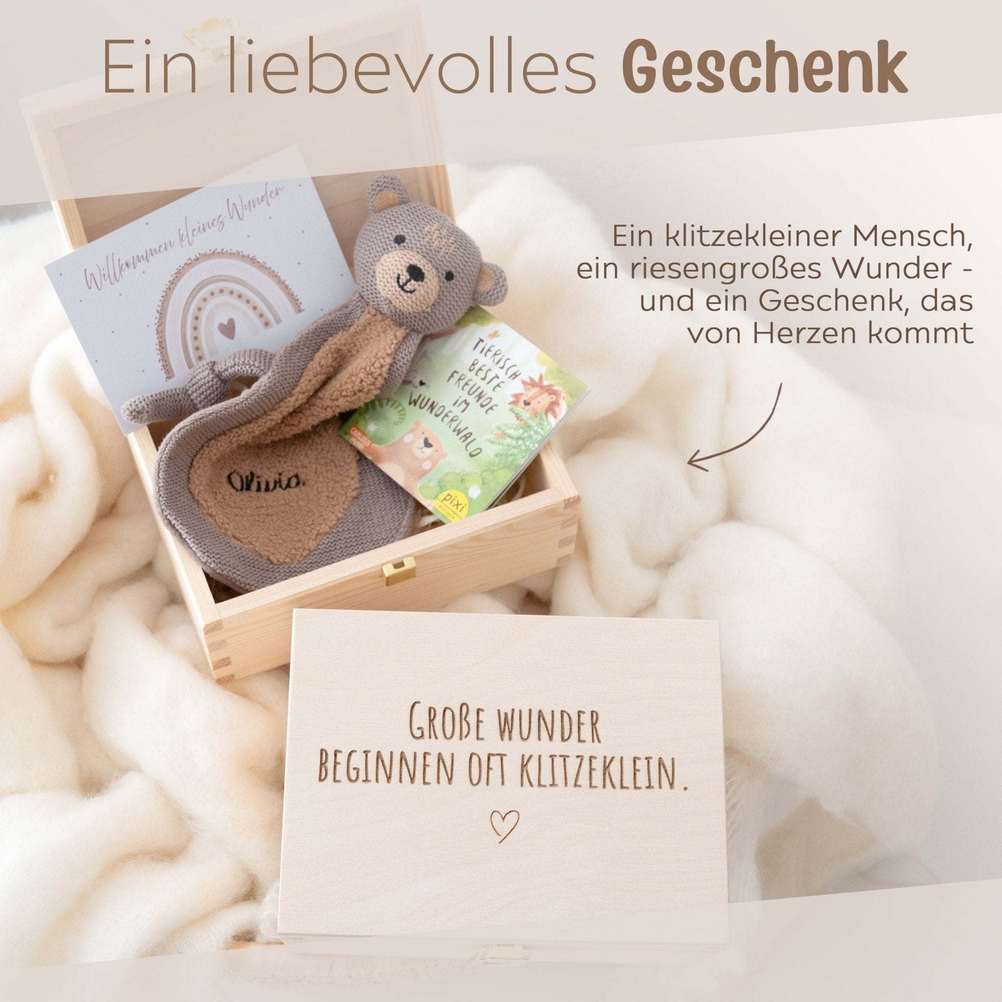 Geschenkbox Geburt - Schmusetuch + Pixi Buch + Postkarte - wunderwunsch