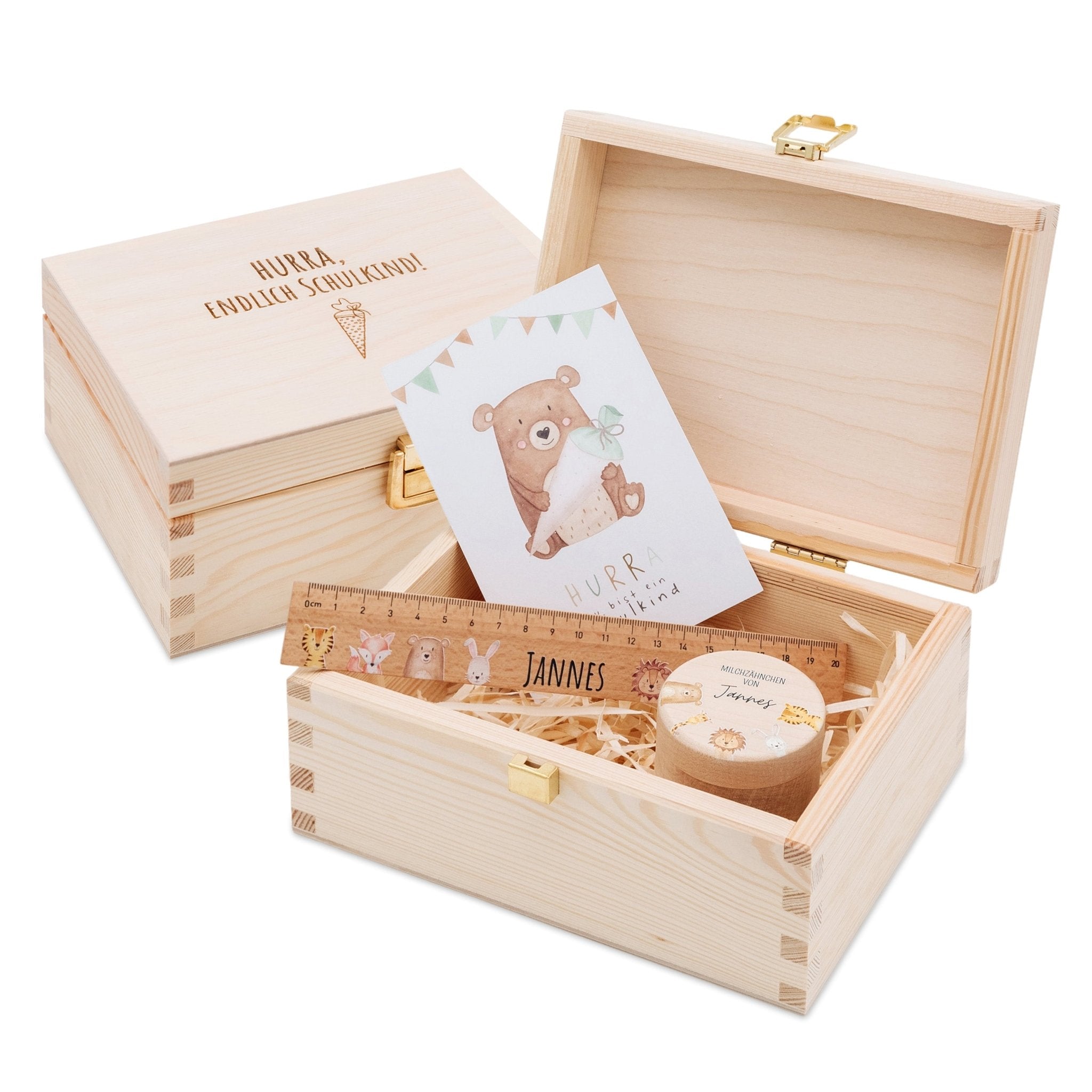 Geschenkbox Schulkind - Lineal + Zahndose + Postkarte - wunderwunsch