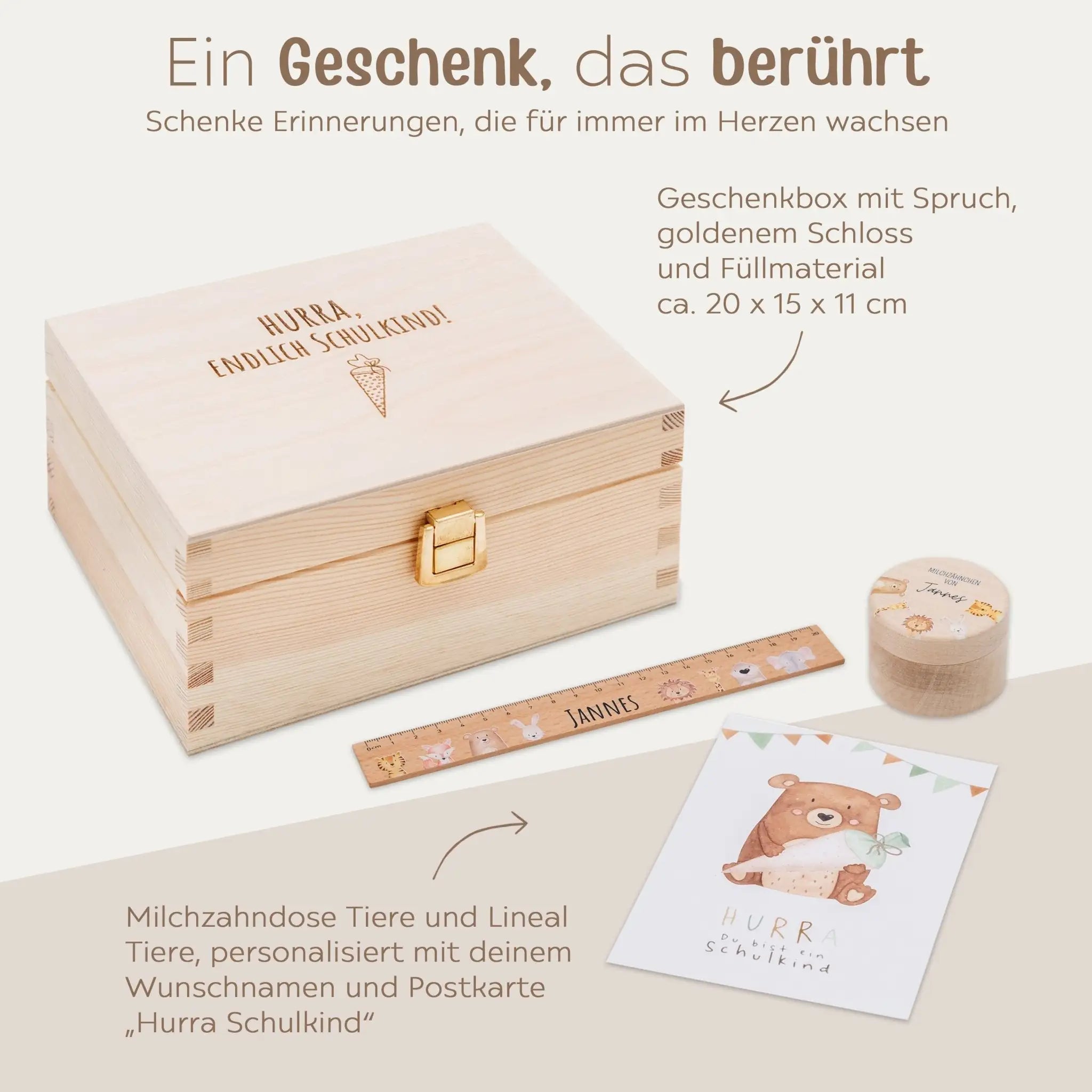 Geschenkbox Schulkind - Lineal + Zahndose + Postkarte - wunderwunsch