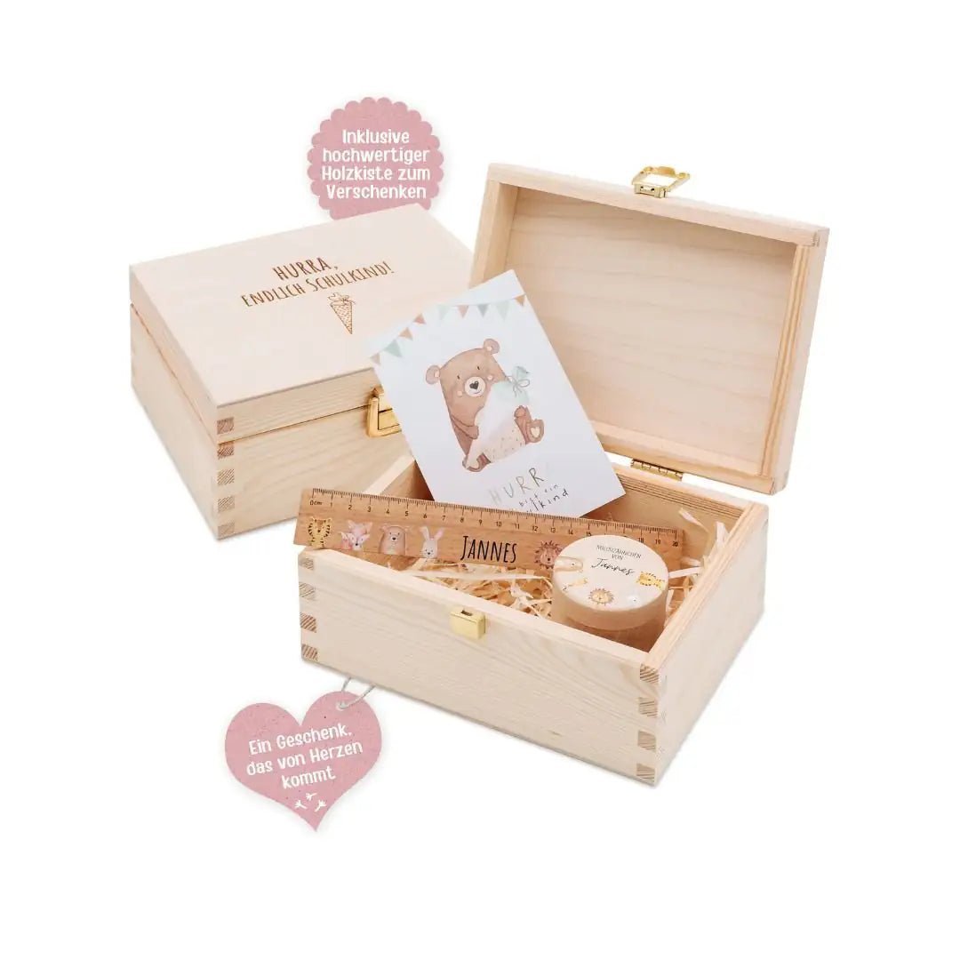 Geschenkbox Schulkind - Lineal + Zahndose + Postkarte - wunderwunsch