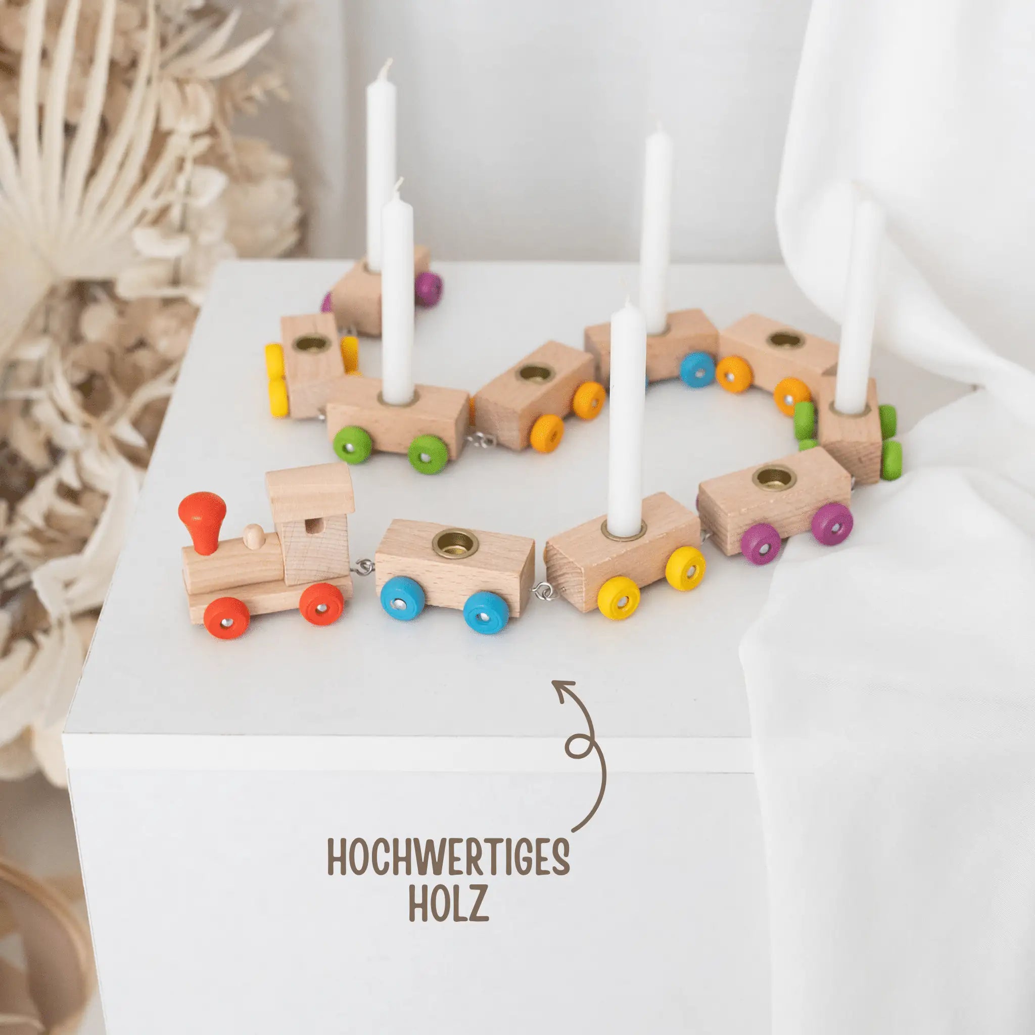 GOKI Geburtstagszug Holz mit bunten Rädern personalisierbar - wunderwunsch