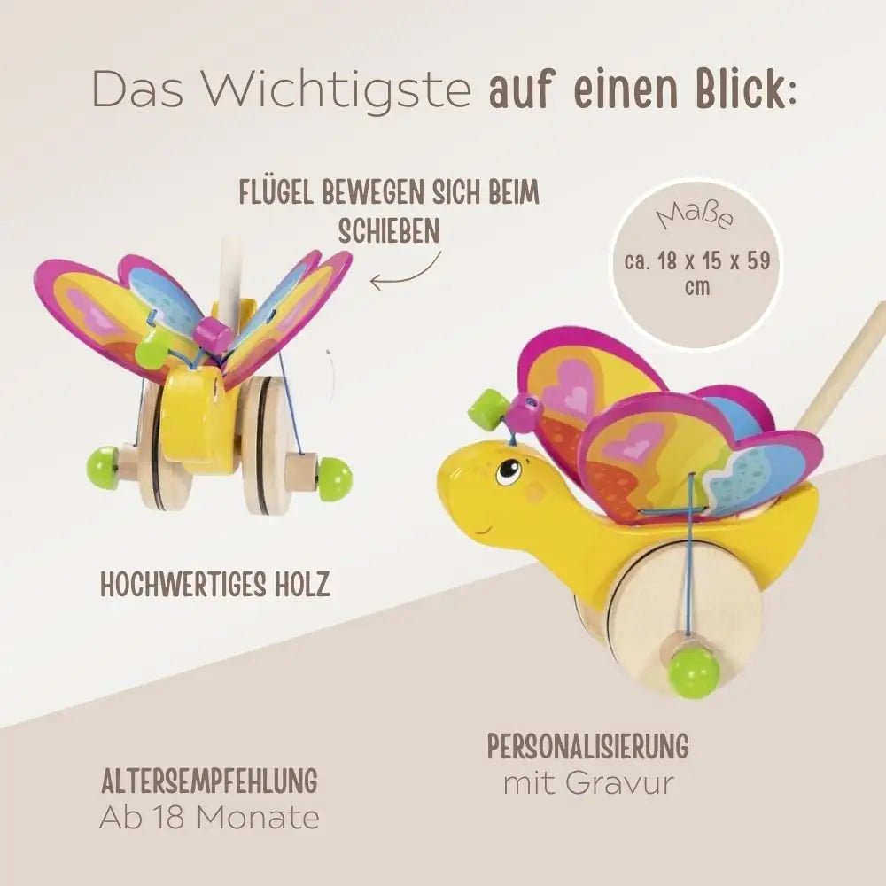 GOKI Schiebetier Schmetterling Holz personalisierbar - wunderwunsch