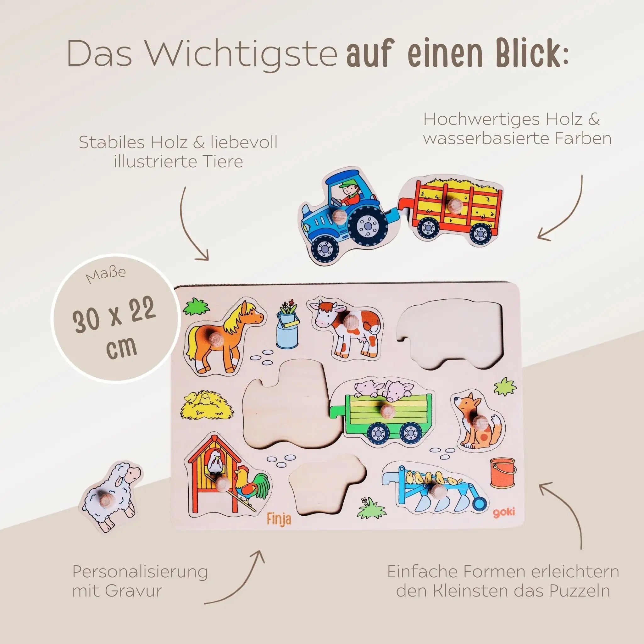 GOKI Steckpuzzle "Bauernhof" personalisierbar - wunderwunsch