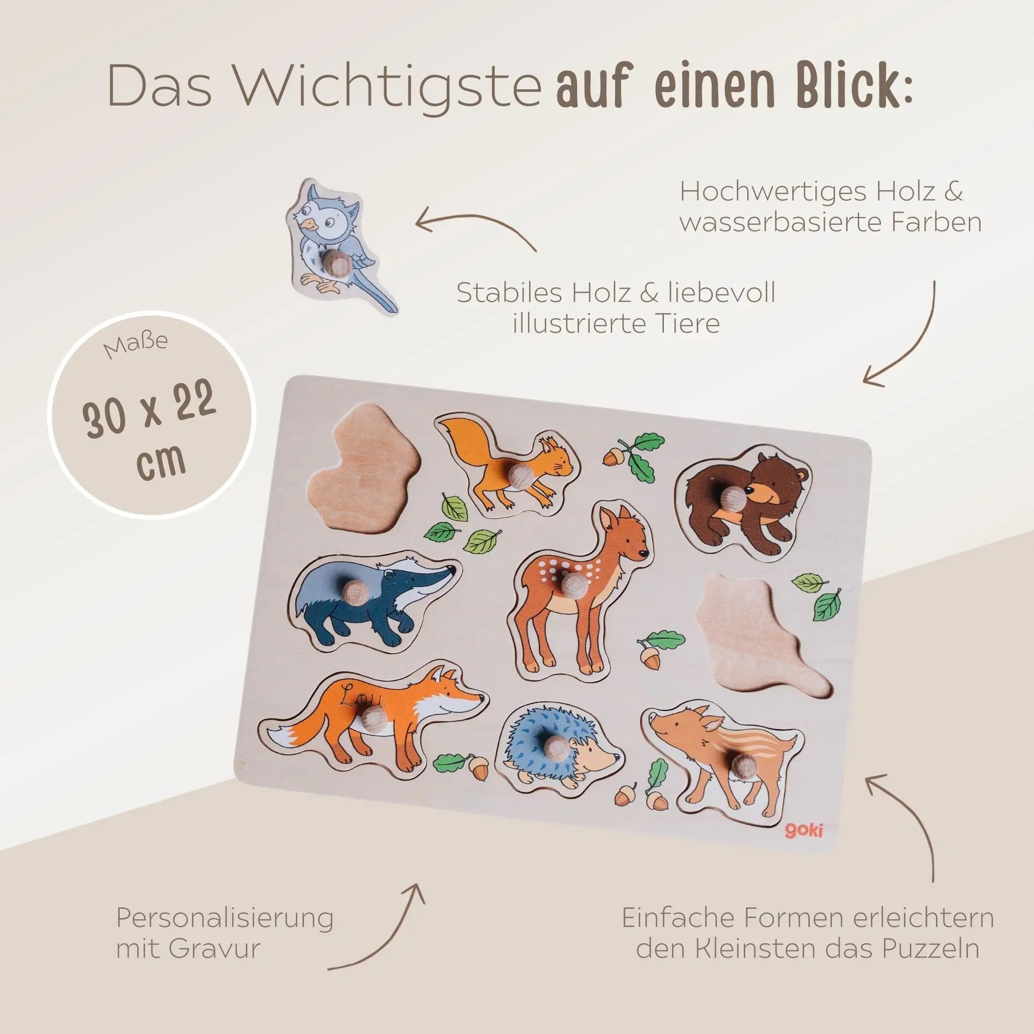 GOKI Steckpuzzle "Waldtiere" personalisierbar - wunderwunsch