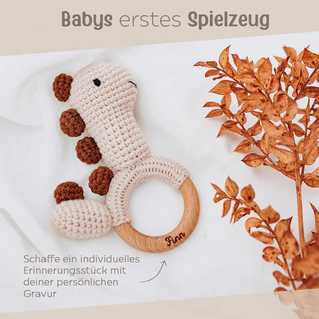 Greifling Dino beige personalisiert - wunderwunsch